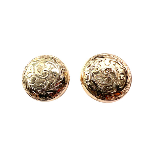 Vintage Deakin & Francis Gold Engraved Button Stud Earrings
