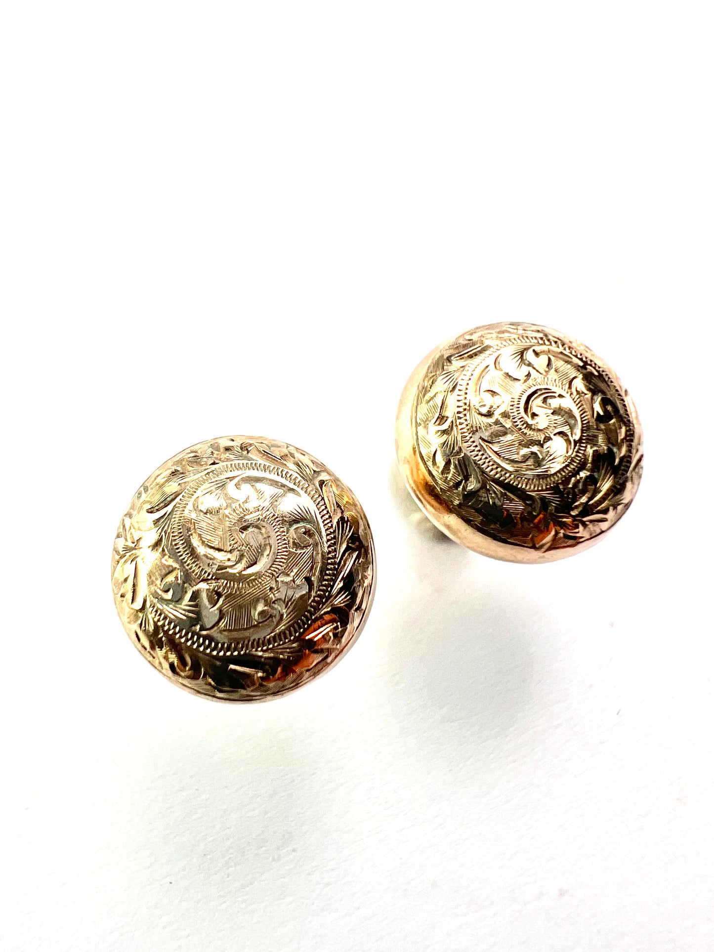 Vintage Deakin & Francis Gold Engraved Button Stud Earrings