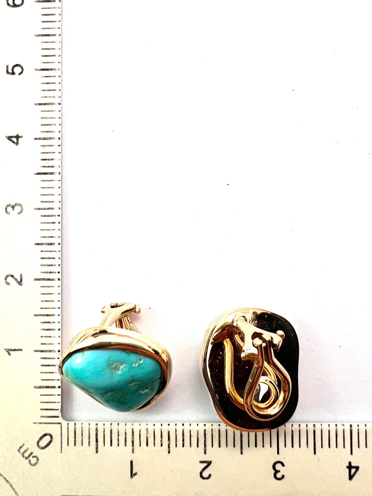 Vintage Modernist 9CT Gold Turquoise Matrix Ear Clips