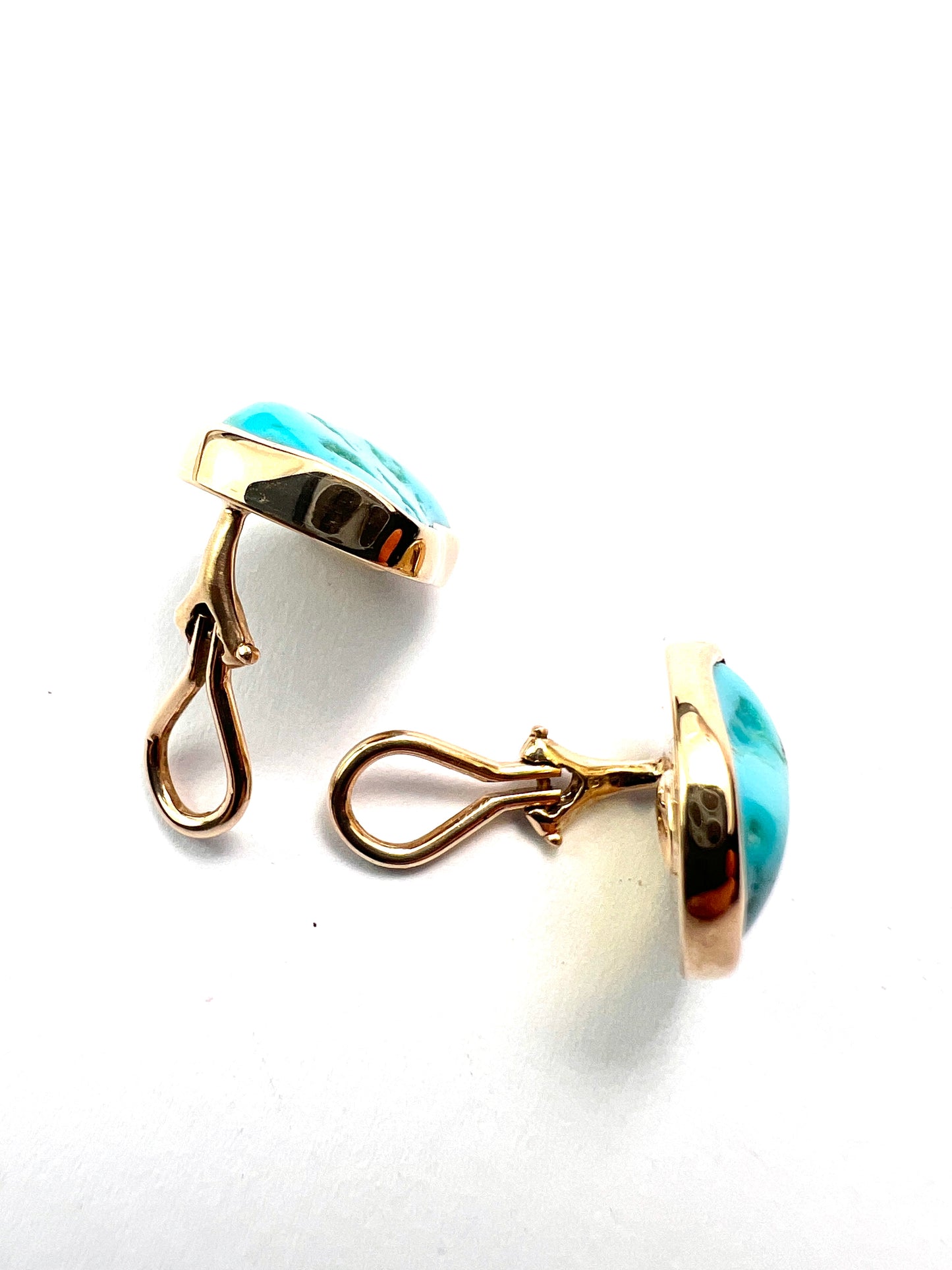 Vintage Modernist 9CT Gold Turquoise Matrix Ear Clips