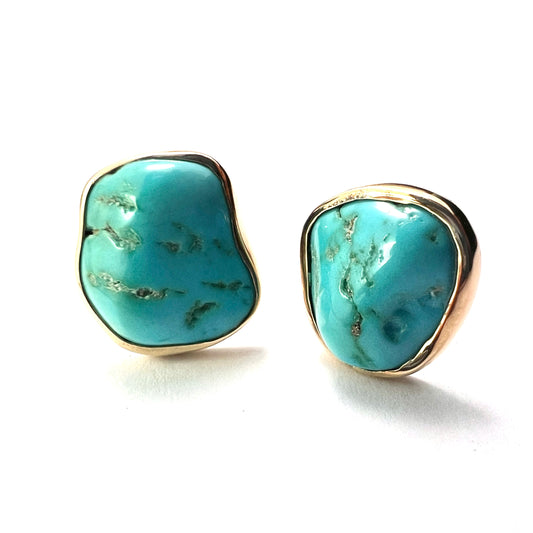 Vintage Modernist 9CT Gold Turquoise Matrix Ear Clips