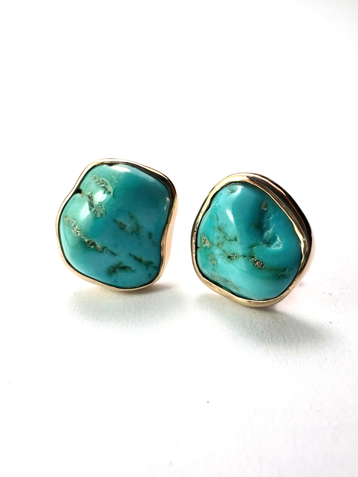 Vintage Modernist 9CT Gold Turquoise Matrix Ear Clips
