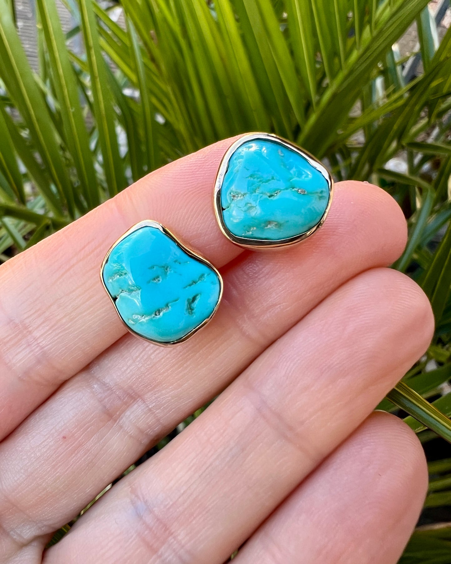 Vintage Modernist 9CT Gold Turquoise Matrix Ear Clips