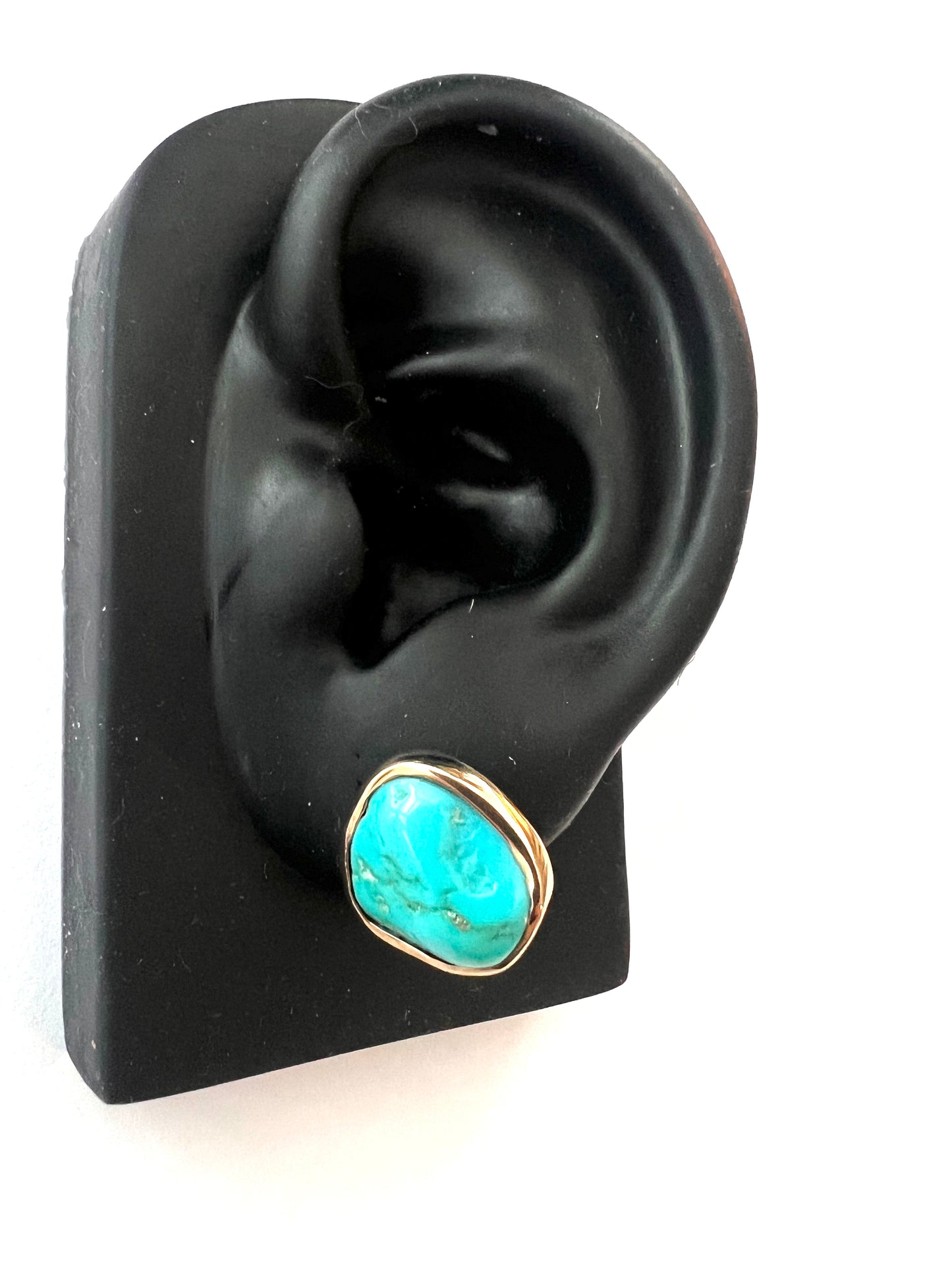 Vintage Modernist 9CT Gold Turquoise Matrix Ear Clips