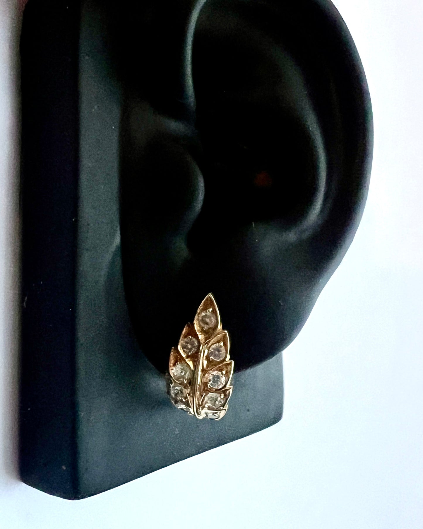 Vintage 14CT Gold Sparkly Leaf Huggie Earrings