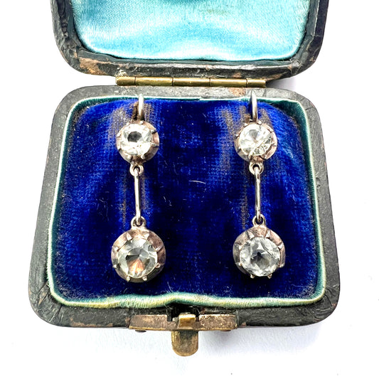 Georgian Silver Diamond Paste Drop Earrings