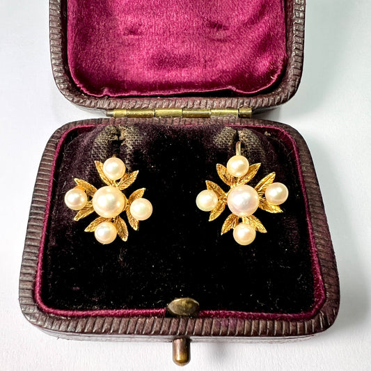 Vintage 9CT Gold Pearl Maltese Cross Earrings