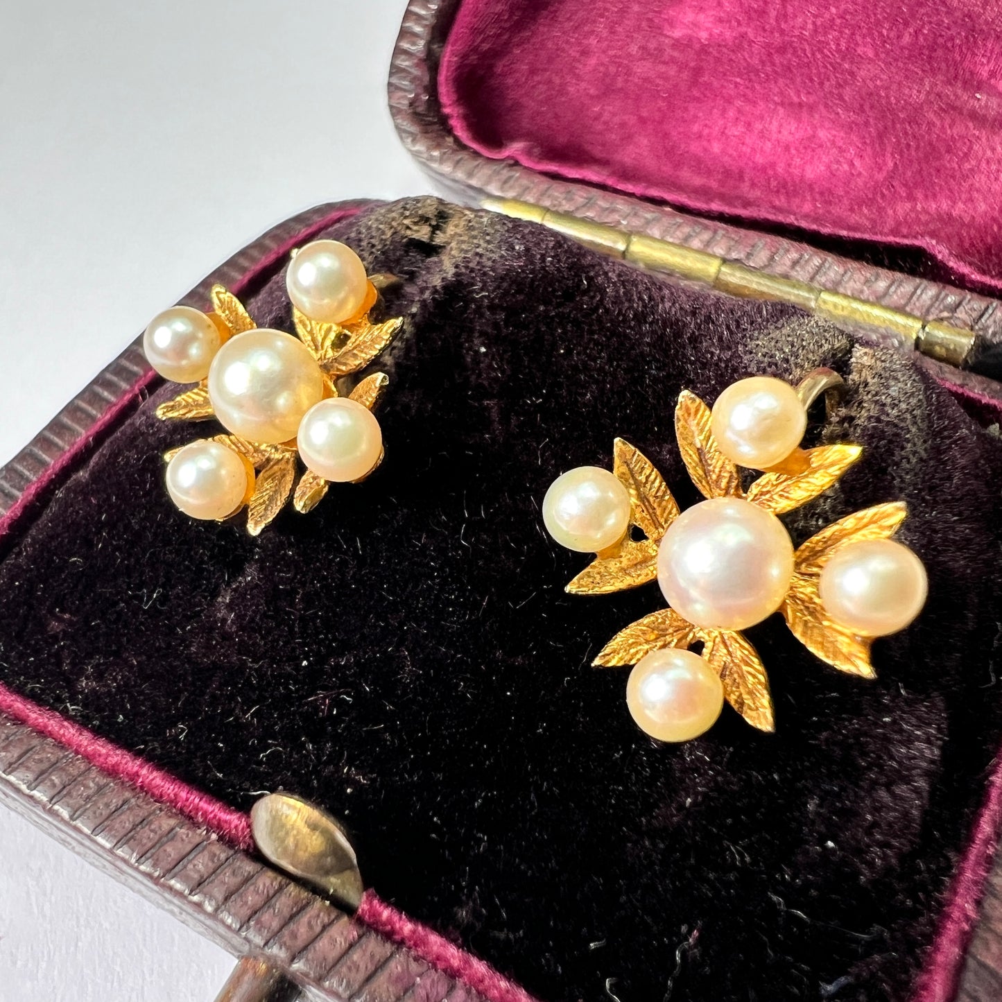 Vintage 9CT Gold Pearl Maltese Cross Earrings