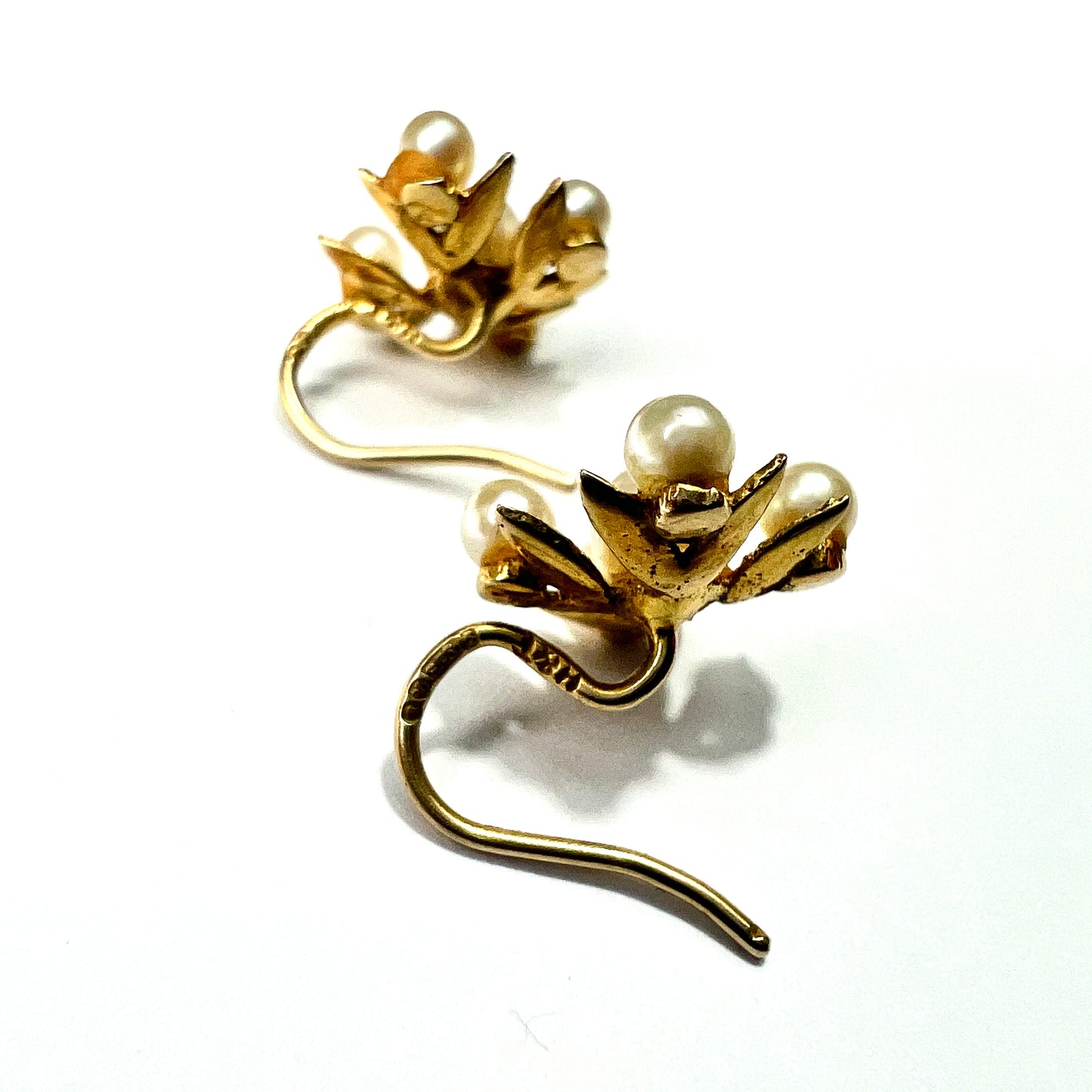 Vintage 9CT Gold Pearl Maltese Cross Earrings