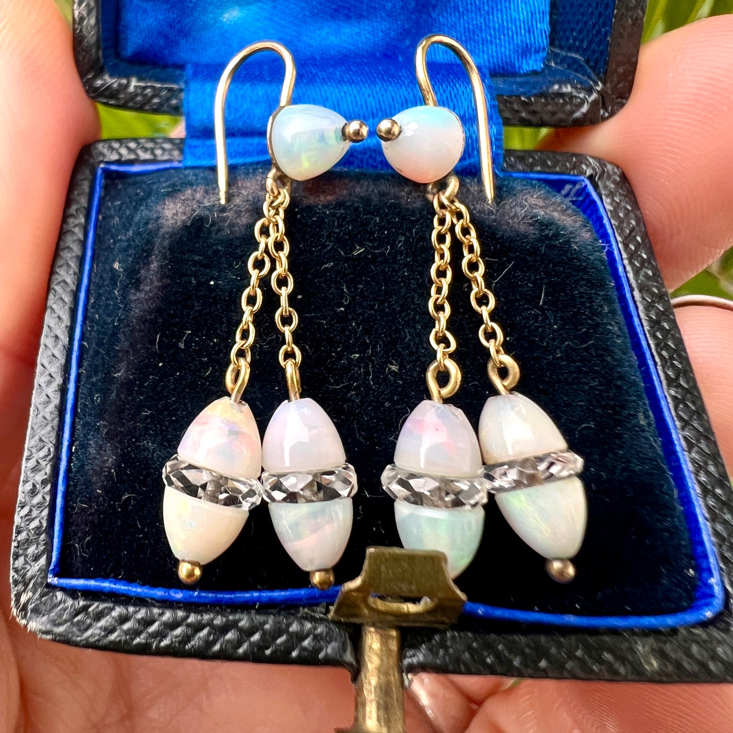Edwardian 18CT Gold Opal and Rock Crystal Egg Earrings