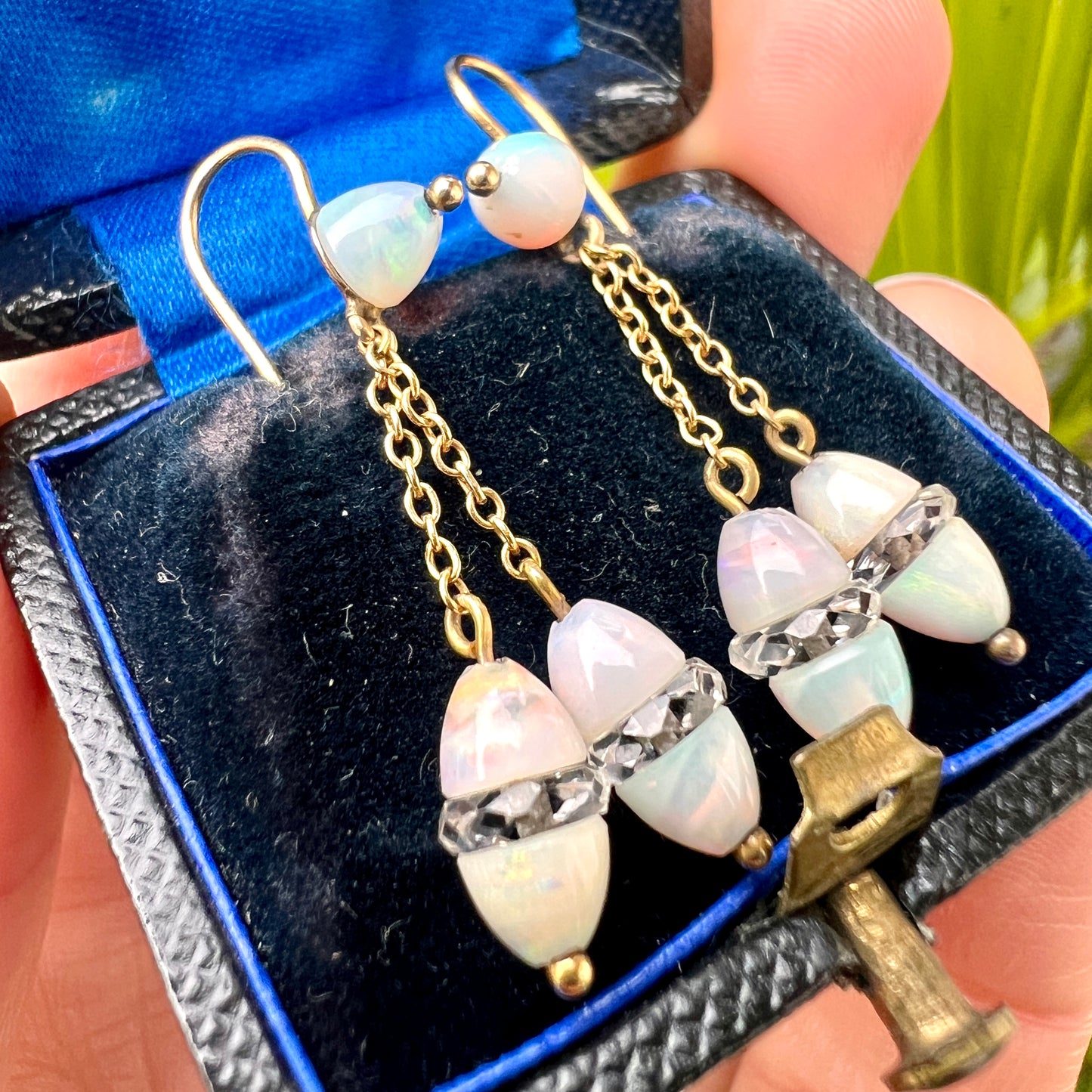 Edwardian 18CT Gold Opal and Rock Crystal Egg Earrings