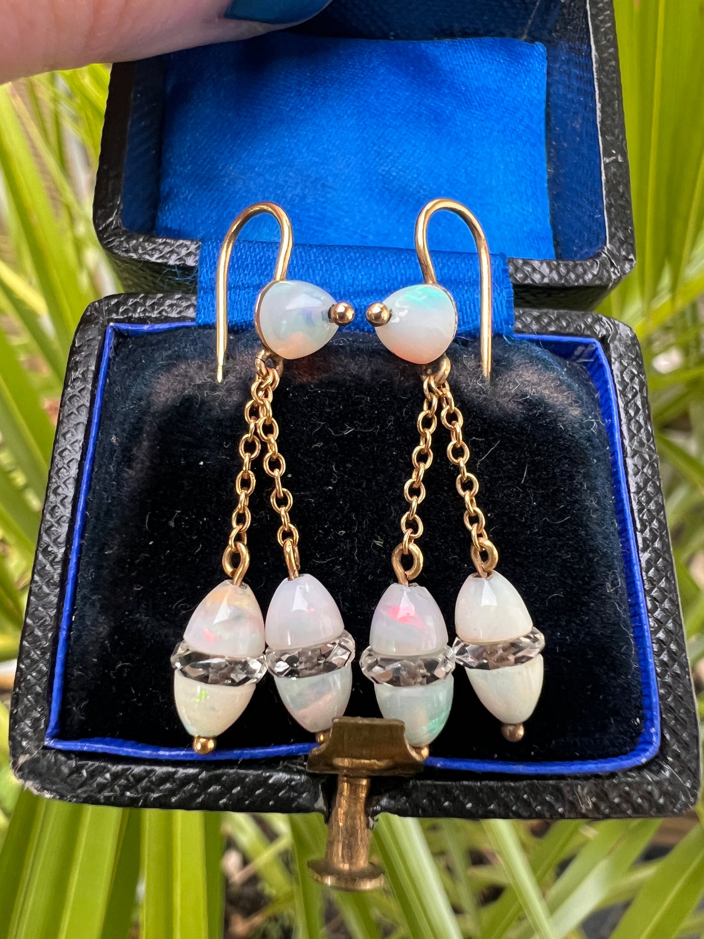 Edwardian 18CT Gold Opal and Rock Crystal Egg Earrings