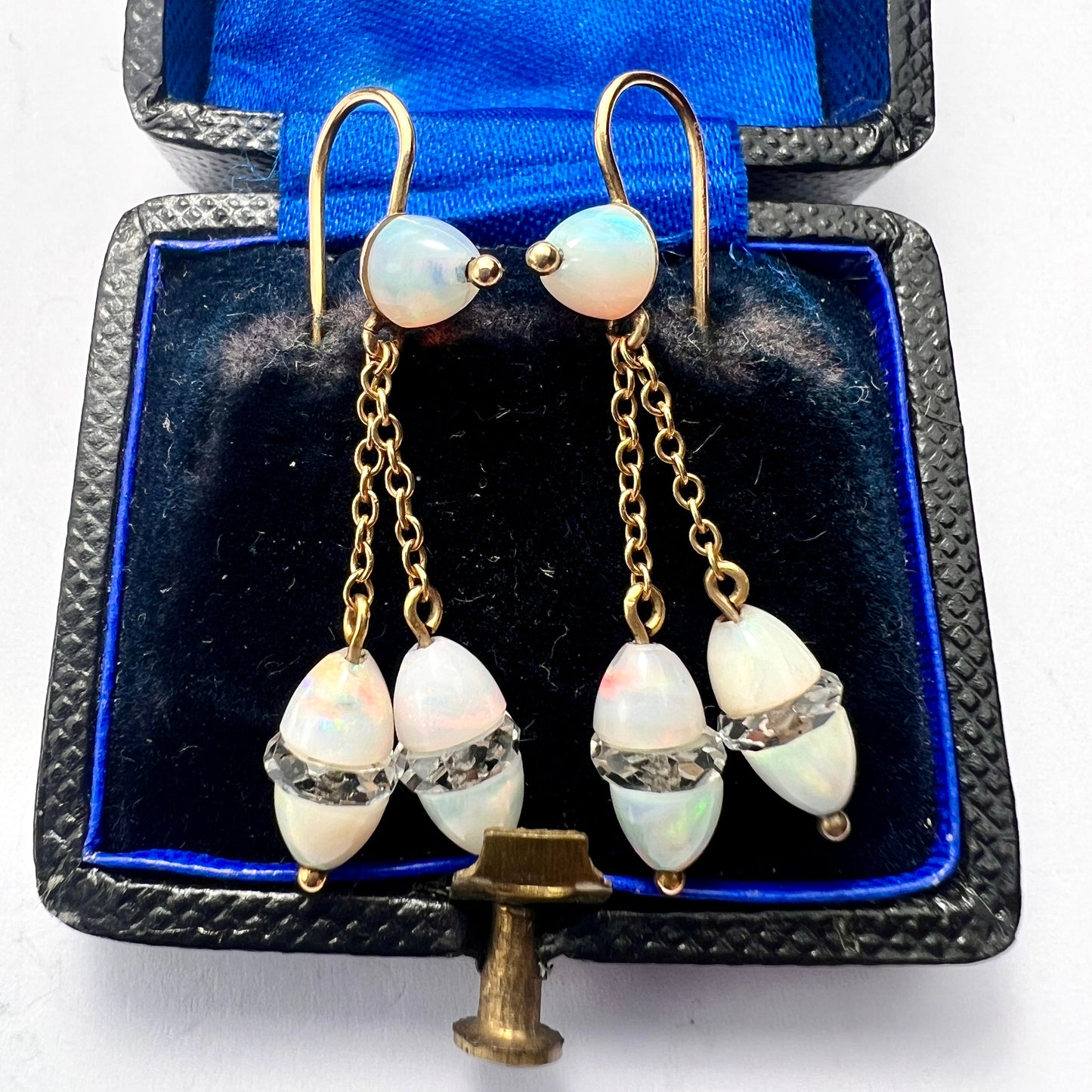Edwardian 18CT Gold Opal and Rock Crystal Egg Earrings