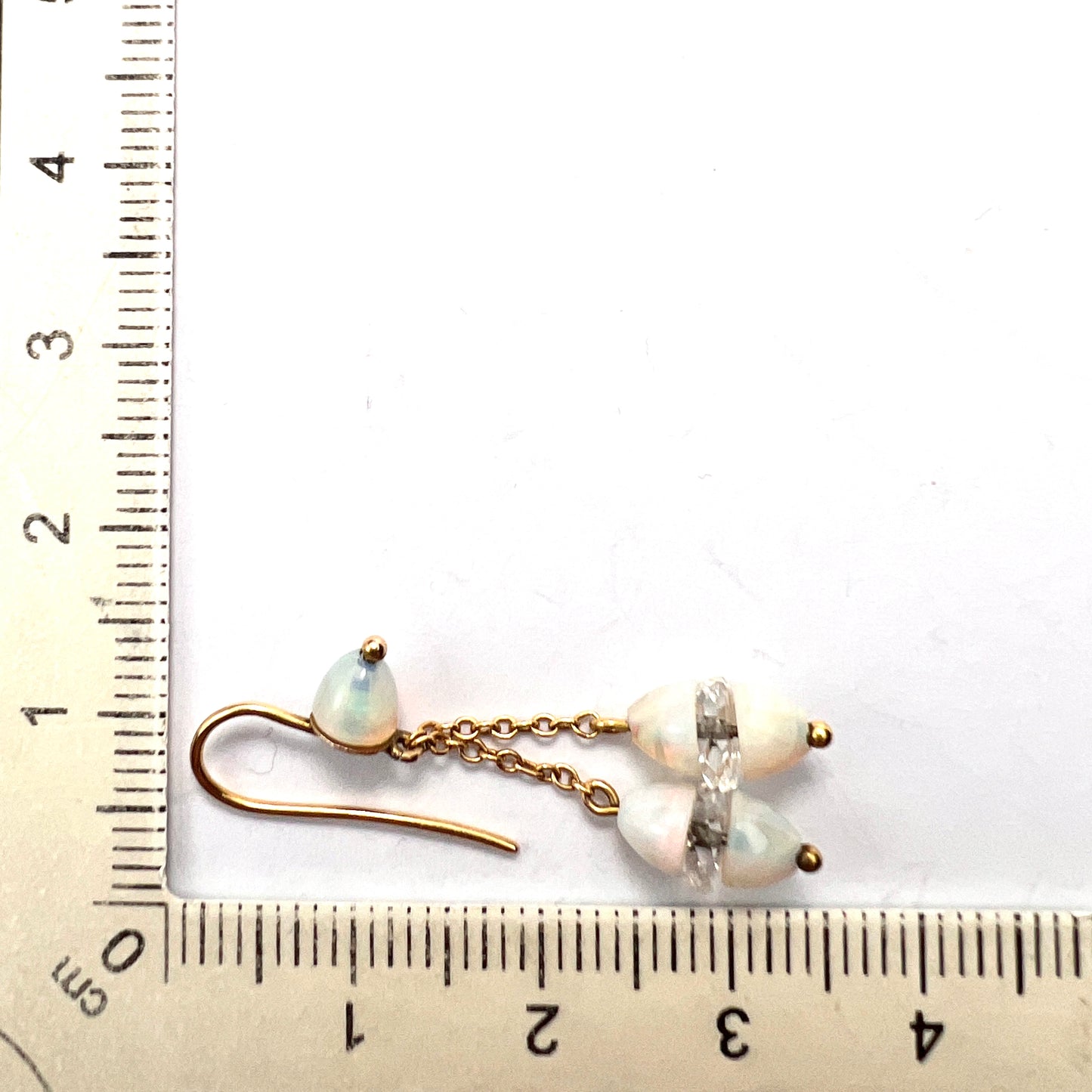 Edwardian 18CT Gold Opal and Rock Crystal Egg Earrings