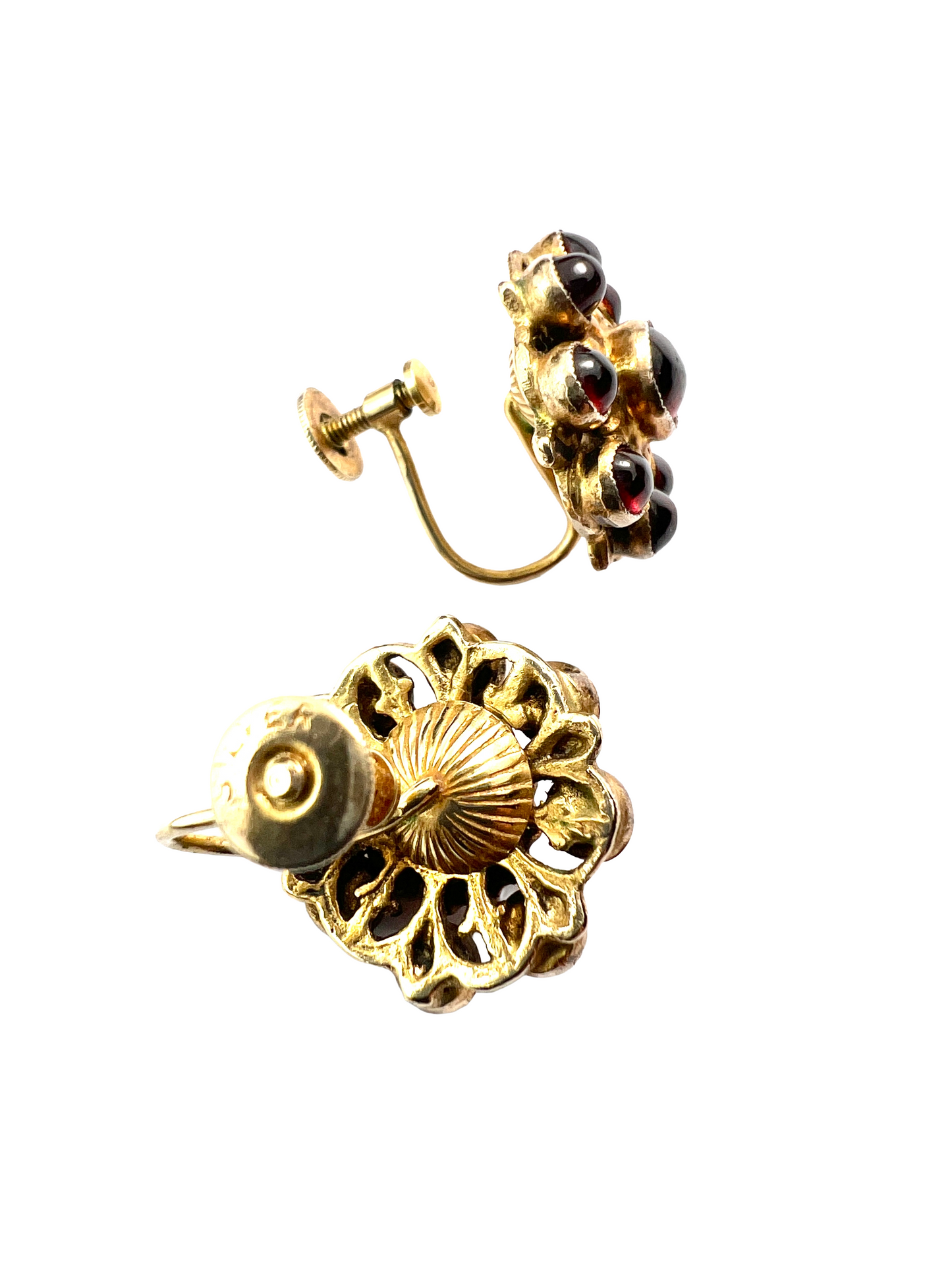 Antique Austro Hungarian Silver Gilt Garnet Halo Earrings