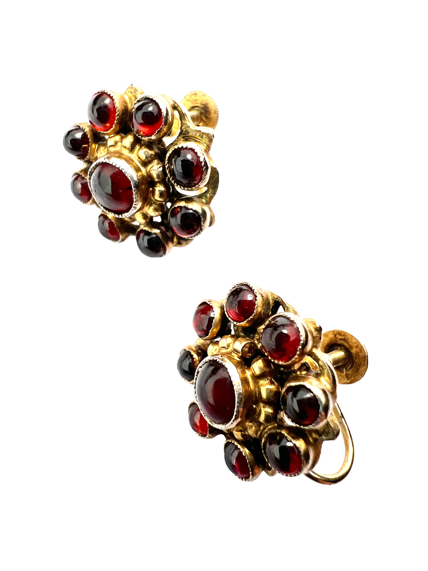 Antique Austro Hungarian Silver Gilt Garnet Halo Earrings