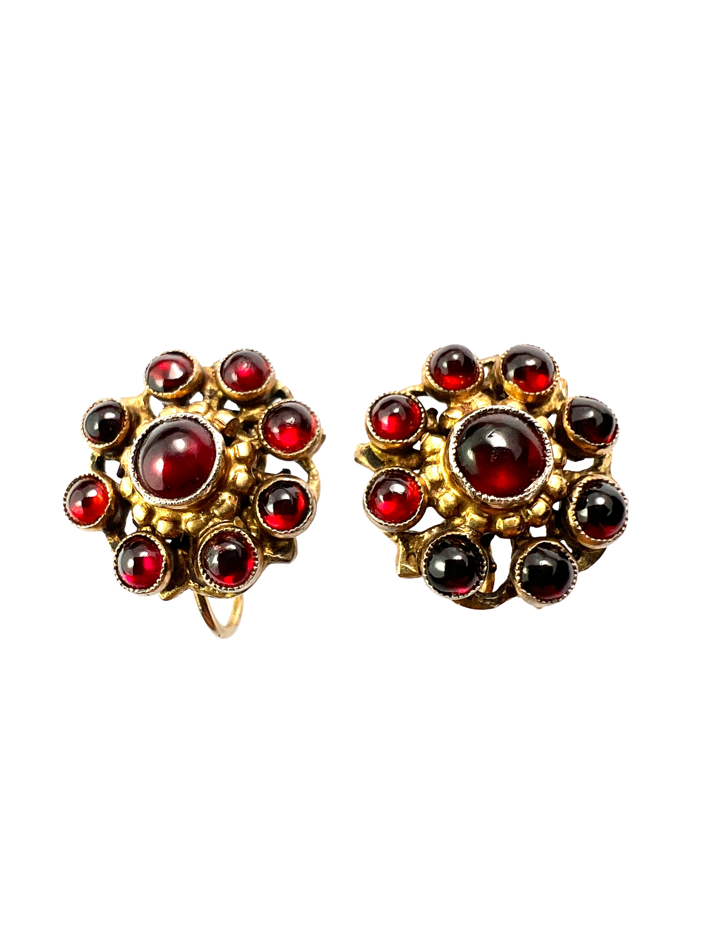 Antique Austro Hungarian Silver Gilt Garnet Halo Earrings