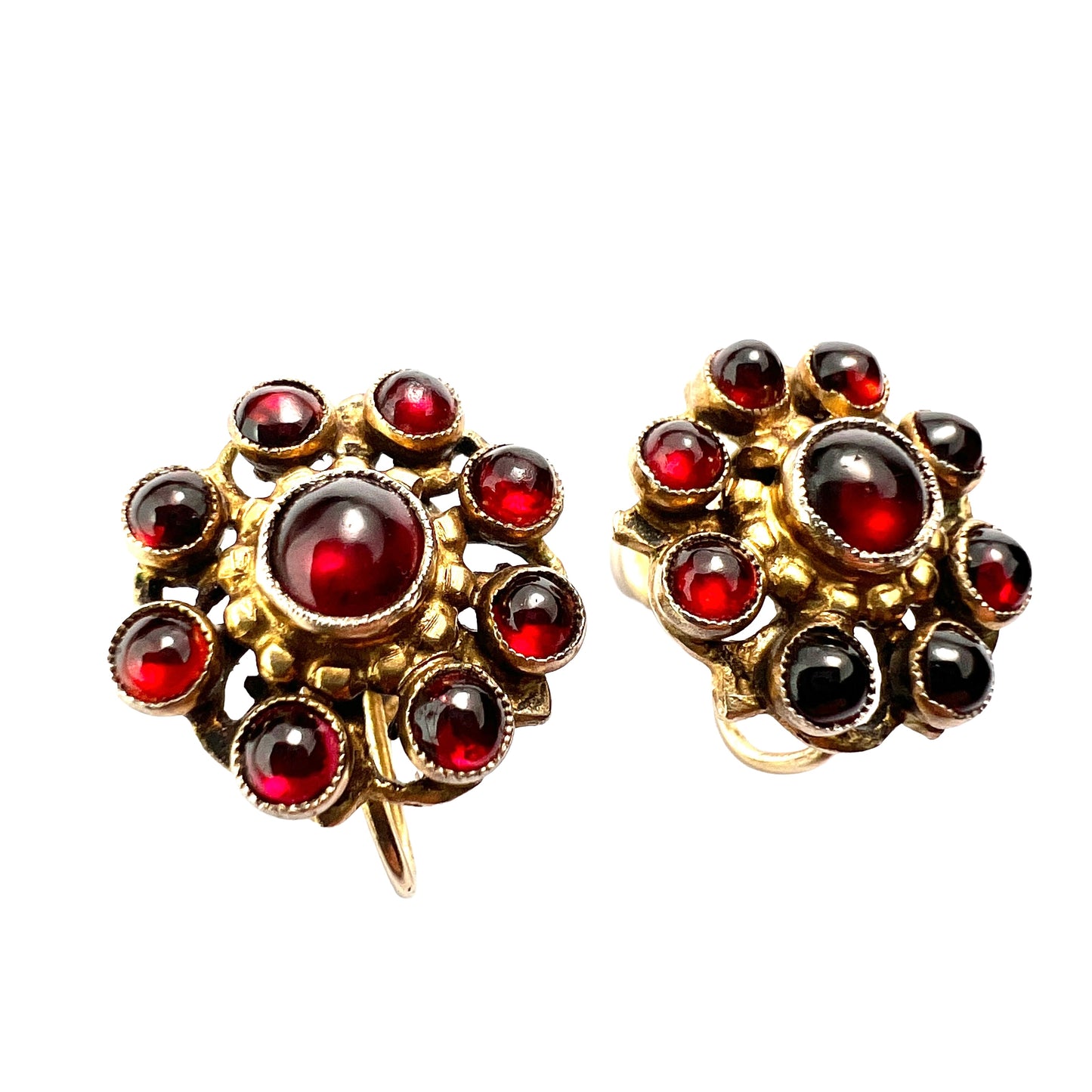 Antique Austro Hungarian Silver Gilt Garnet Halo Earrings