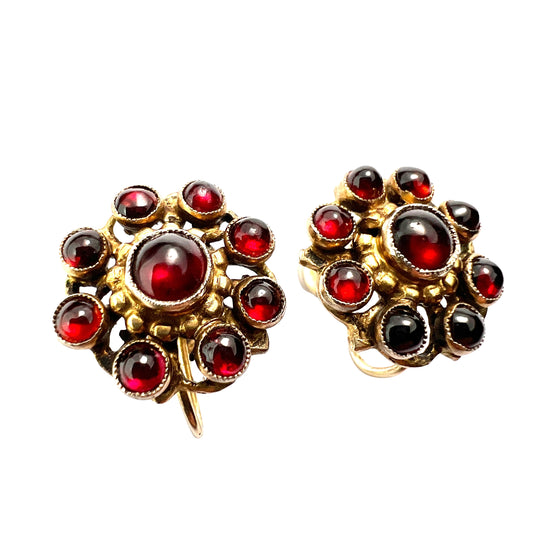 Antique Austro Hungarian Silver Gilt Garnet Halo Earrings