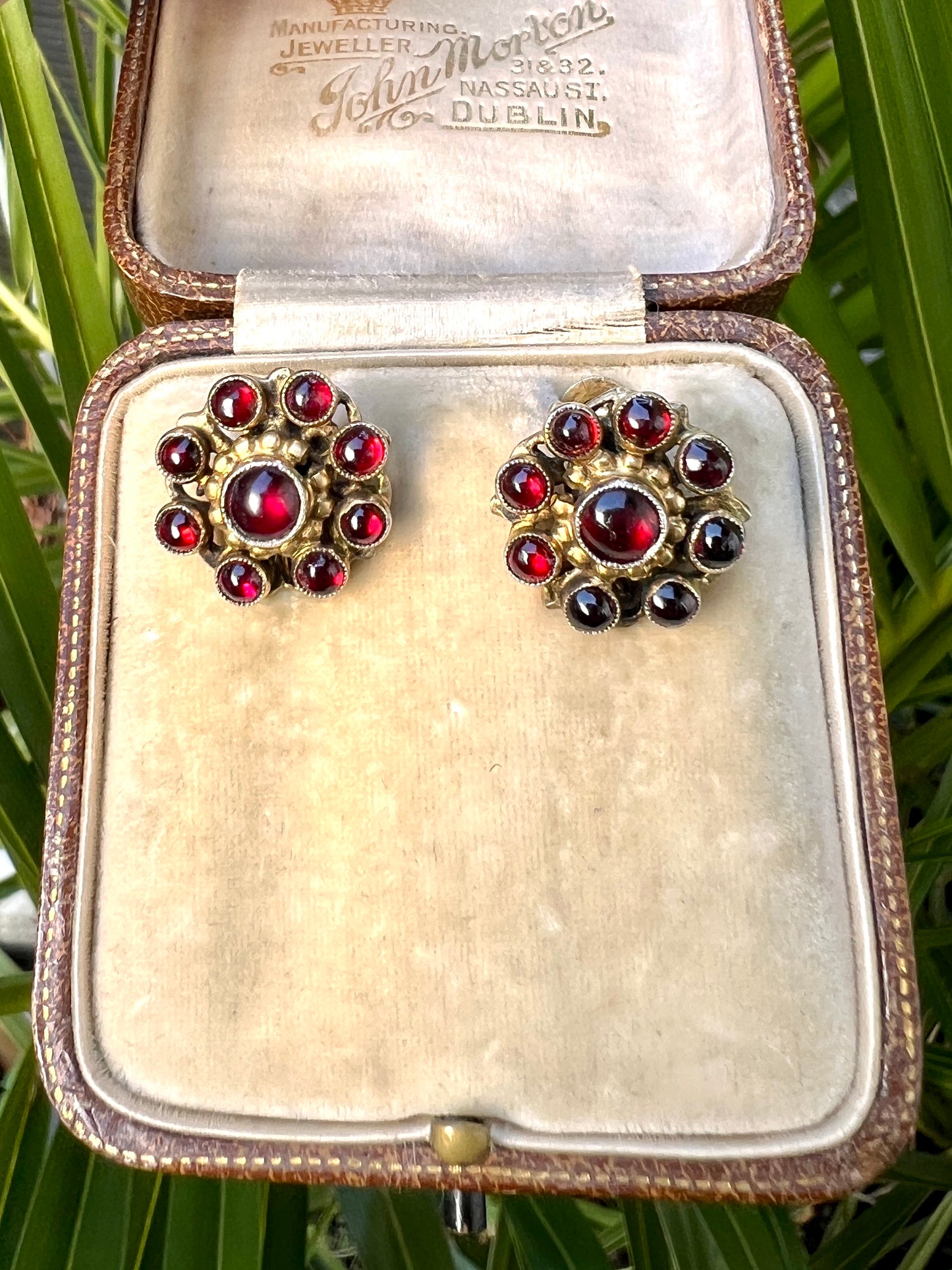 Antique Austro Hungarian Silver Gilt Garnet Halo Earrings
