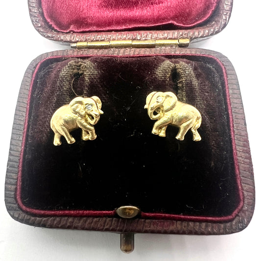 Vintage 9CT Gold Diamond Elephant Stud Earrings