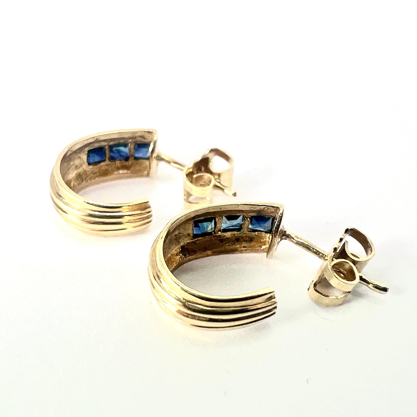 Vintage Sapphire 9CT Gold Half Hoop Earrings