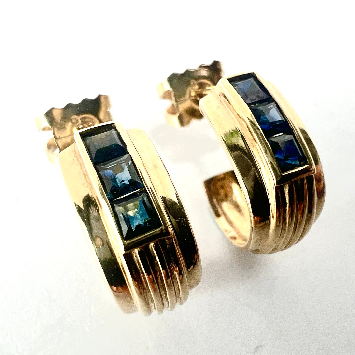 Vintage Sapphire 9CT Gold Half Hoop Earrings