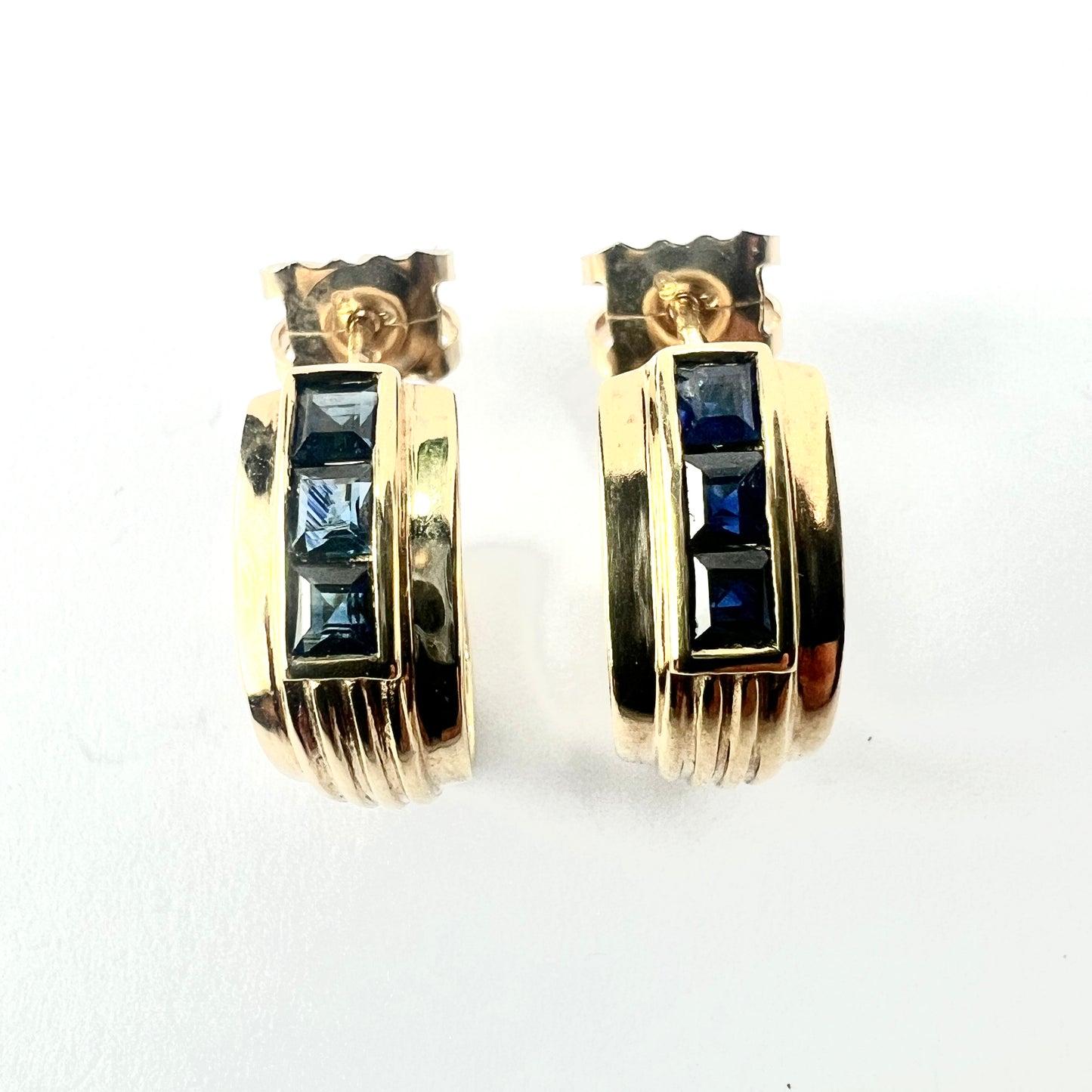 Vintage Sapphire 9CT Gold Half Hoop Earrings