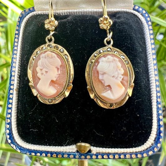 Vintage 9CT Gold Cameo Earrings