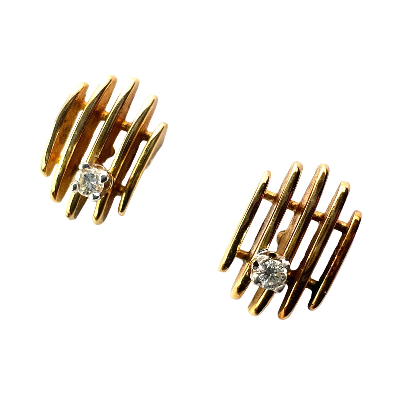 Vintage 9CT Gold Diamond Modernist Studs • Boxed Mappin & Webb Earrings