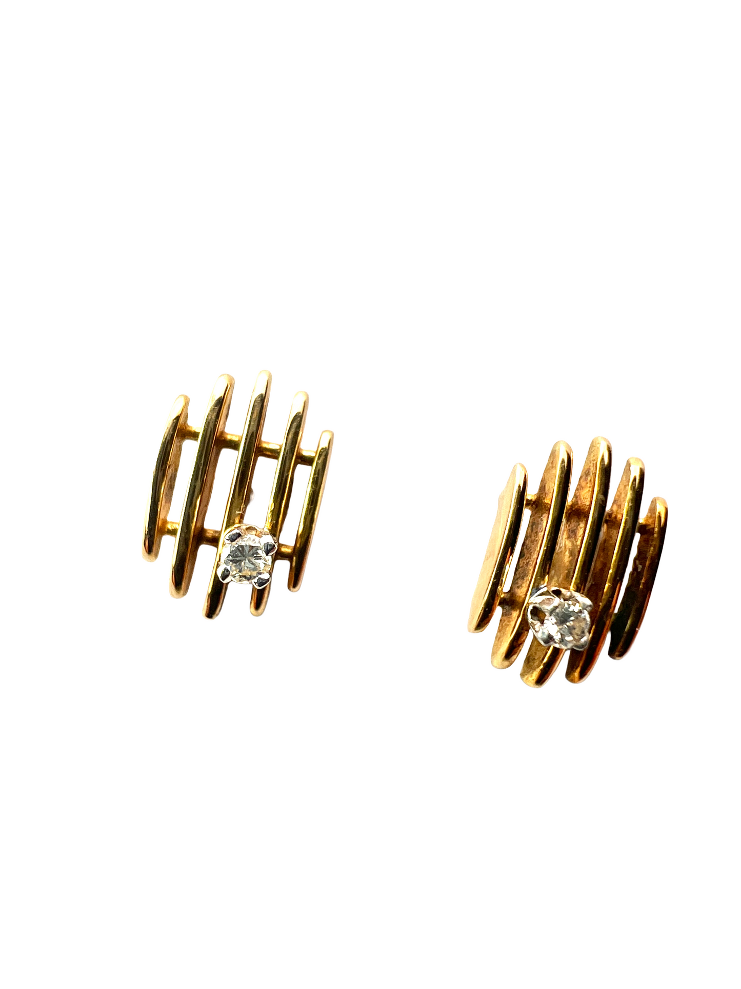 Vintage 9CT Gold Diamond Modernist Studs • Boxed Mappin & Webb Earrings
