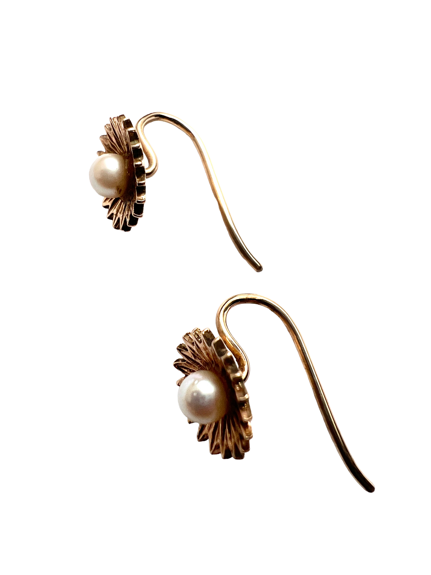Vintage 9CT Gold Pearl Sunflower Earrings