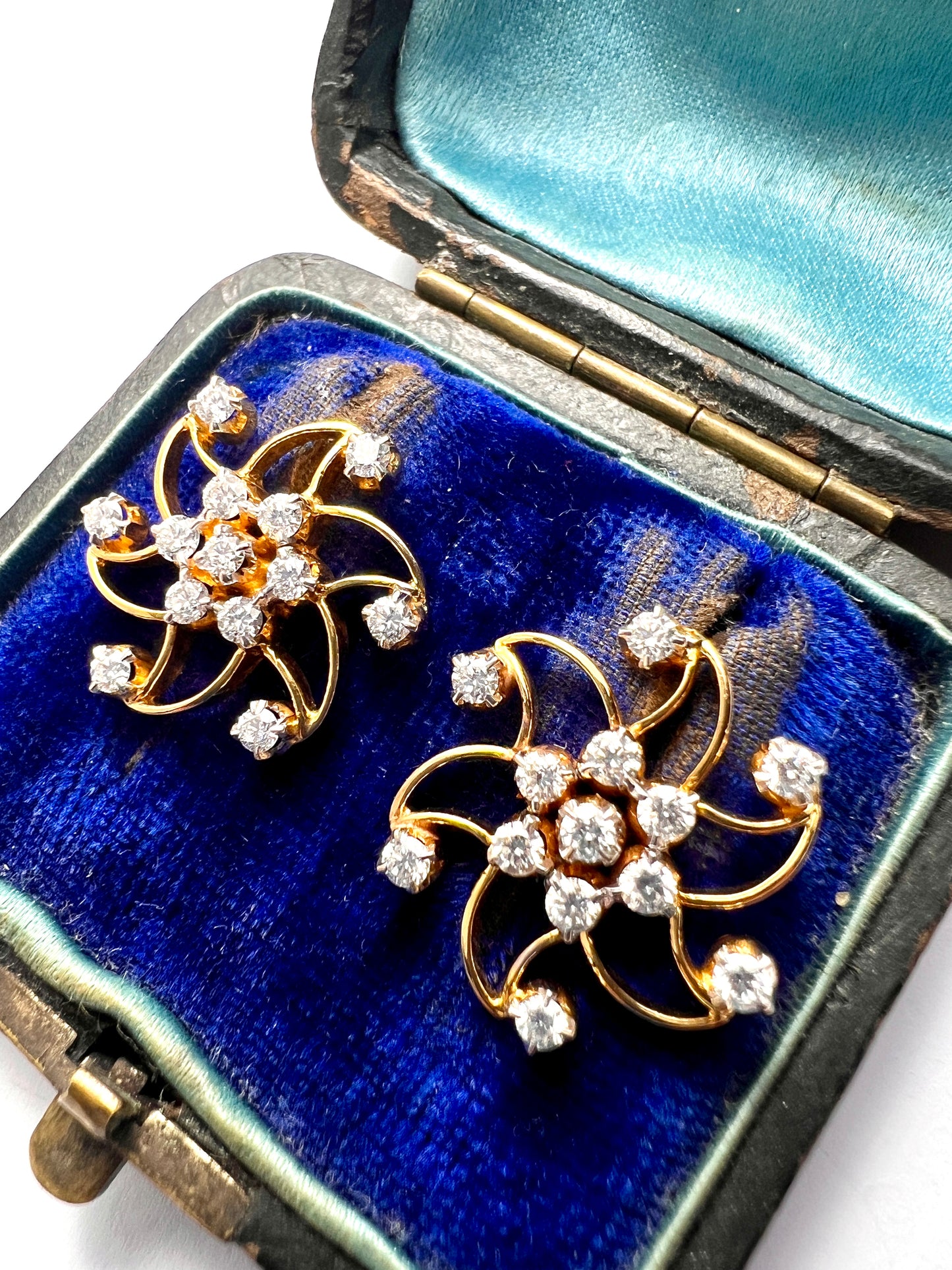 Vintage 18CT Gold Diamond Swirl Stud Earrings