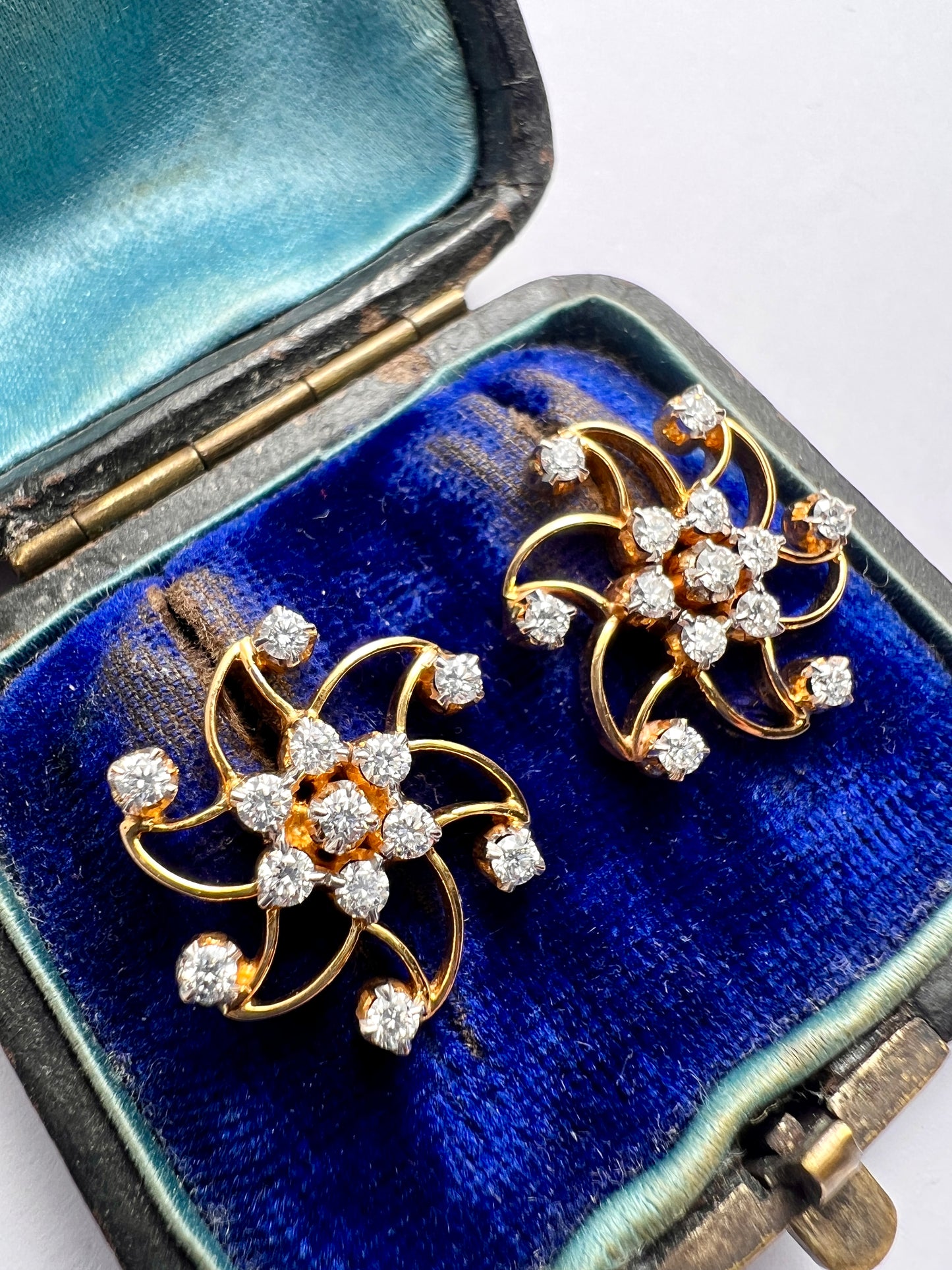 Vintage 18CT Gold Diamond Swirl Stud Earrings