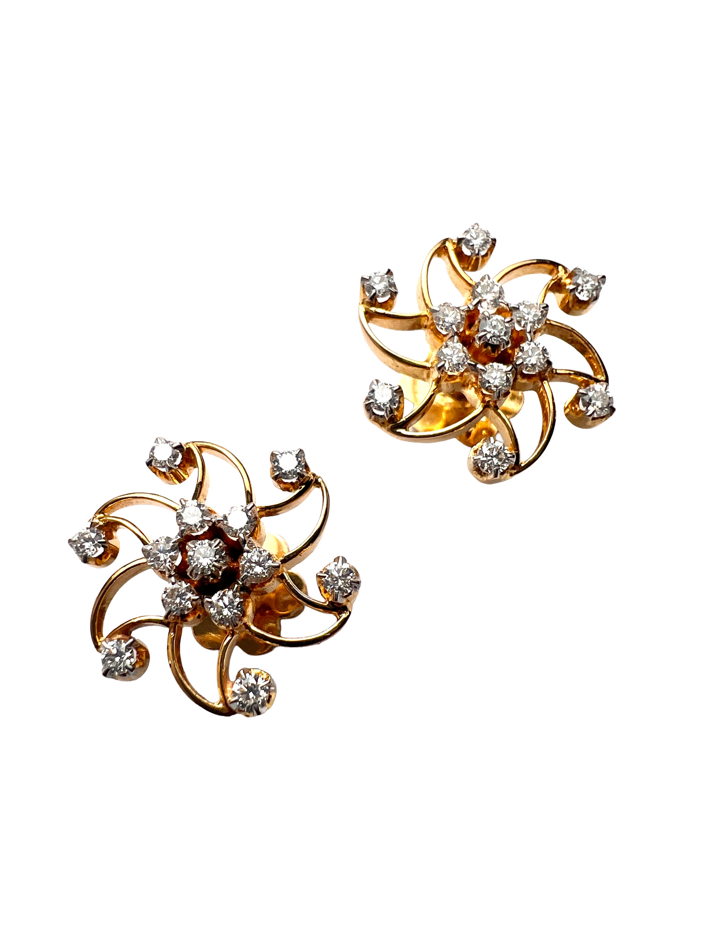 Vintage 18CT Gold Diamond Swirl Stud Earrings