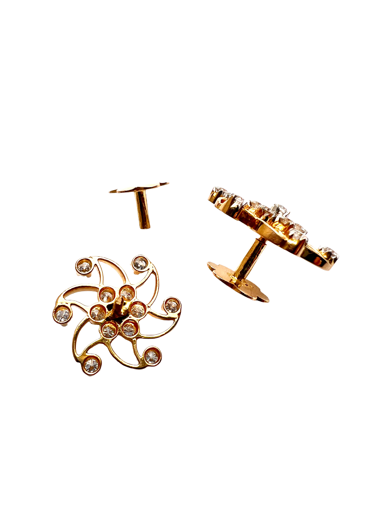 Vintage 18CT Gold Diamond Swirl Stud Earrings