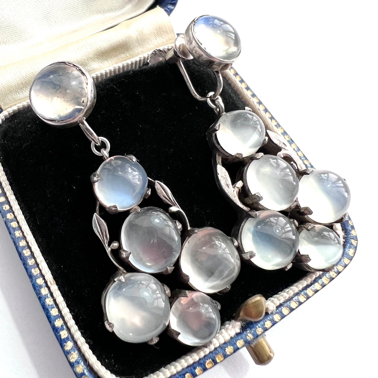 Antique Moonstone Arts and Crafts Silver Screwback Earrings