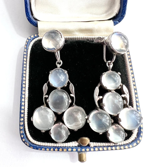Antique Moonstone Arts and Crafts Silver Screwback Earrings