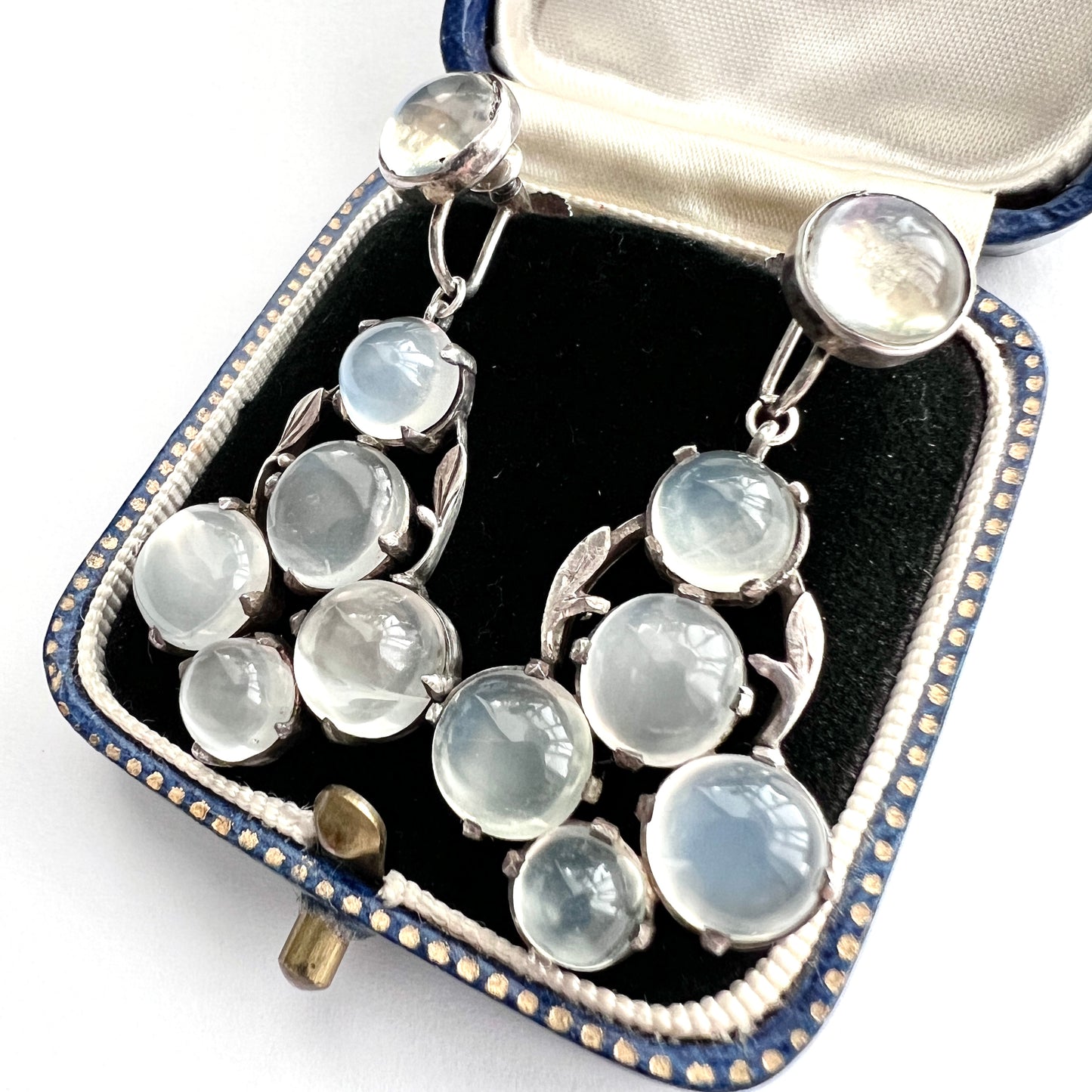 Antique Moonstone Arts and Crafts Silver Screwback Earrings