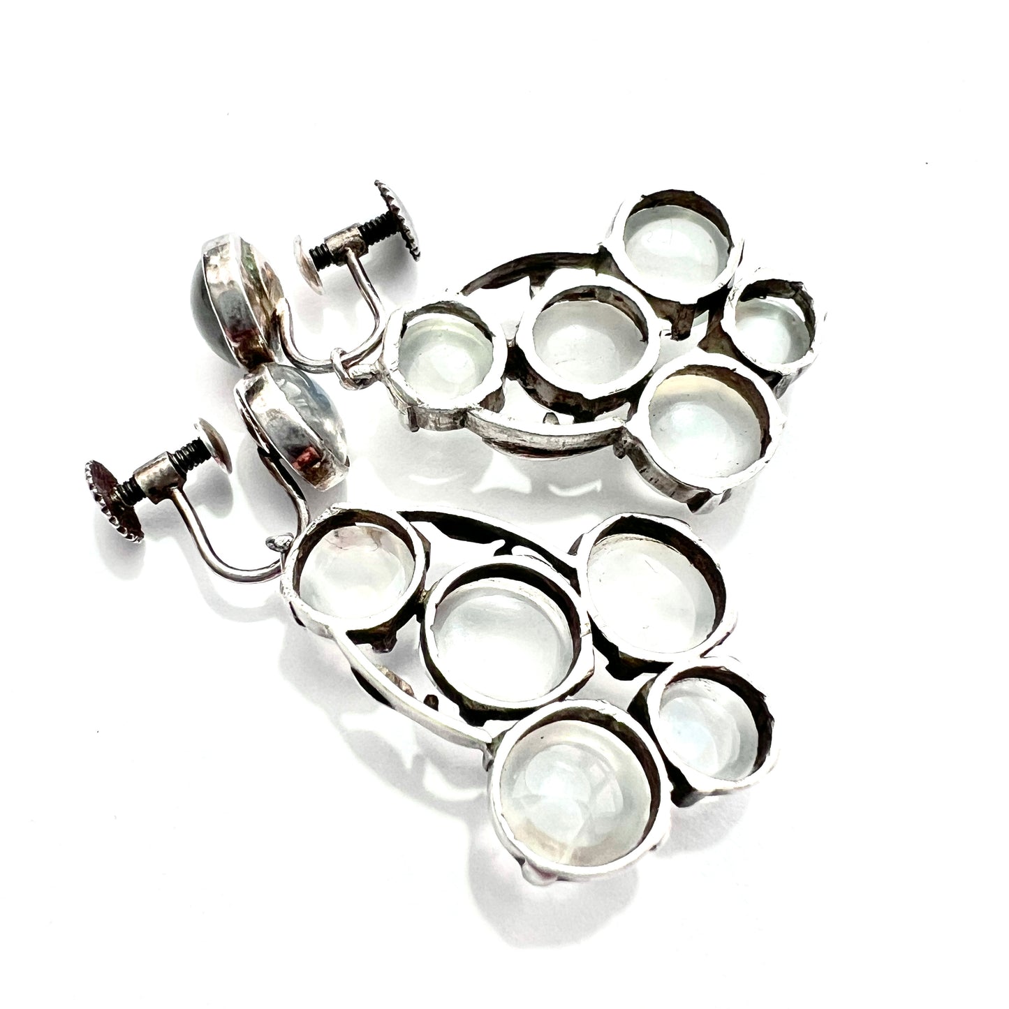 Antique Moonstone Arts and Crafts Silver Screwback Earrings