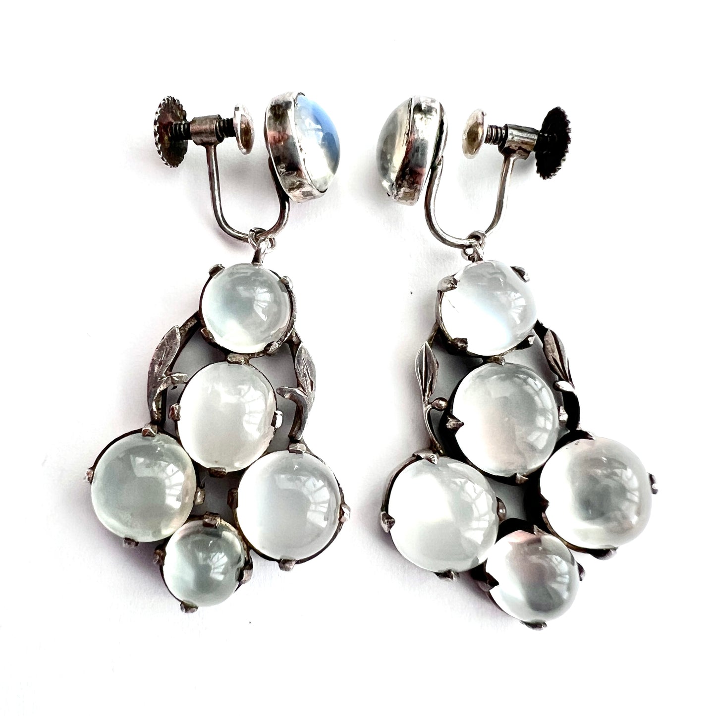 Antique Moonstone Arts and Crafts Silver Screwback Earrings