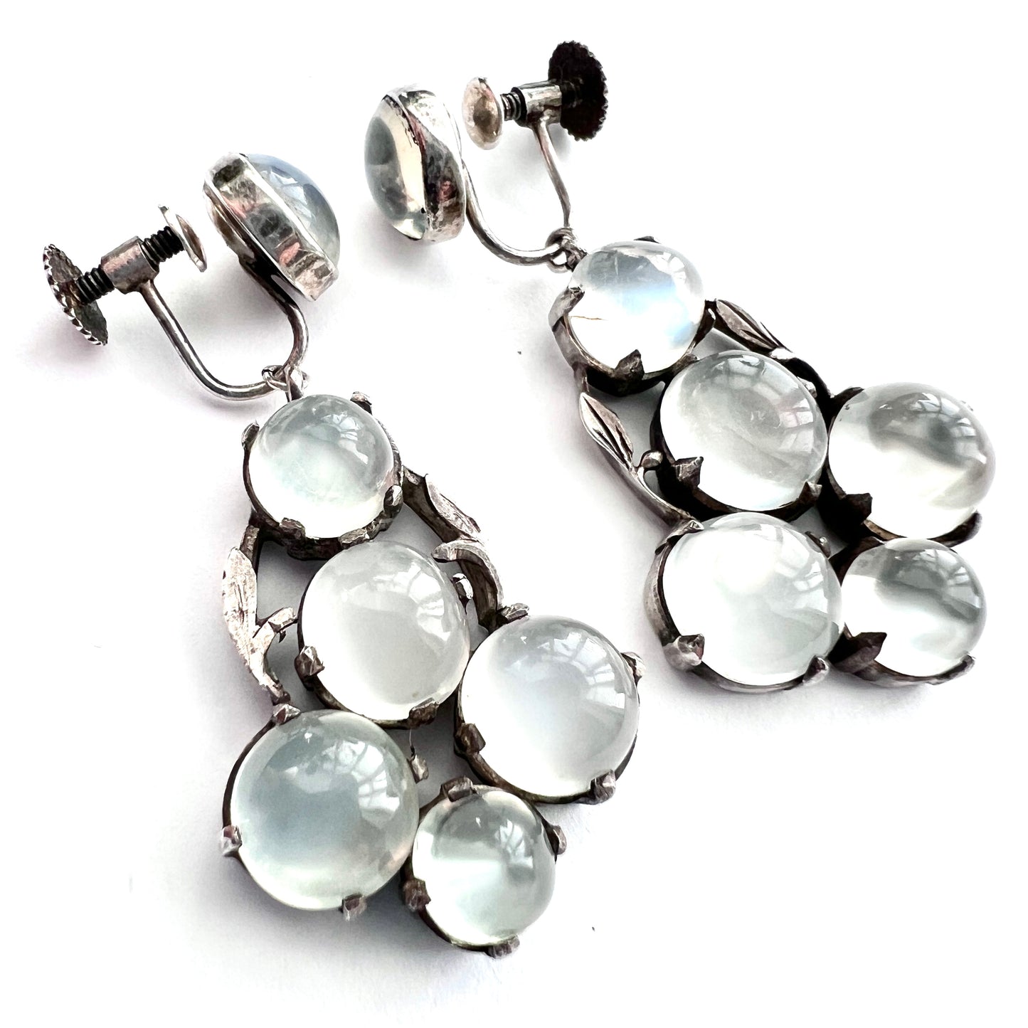 Antique Moonstone Arts and Crafts Silver Screwback Earrings