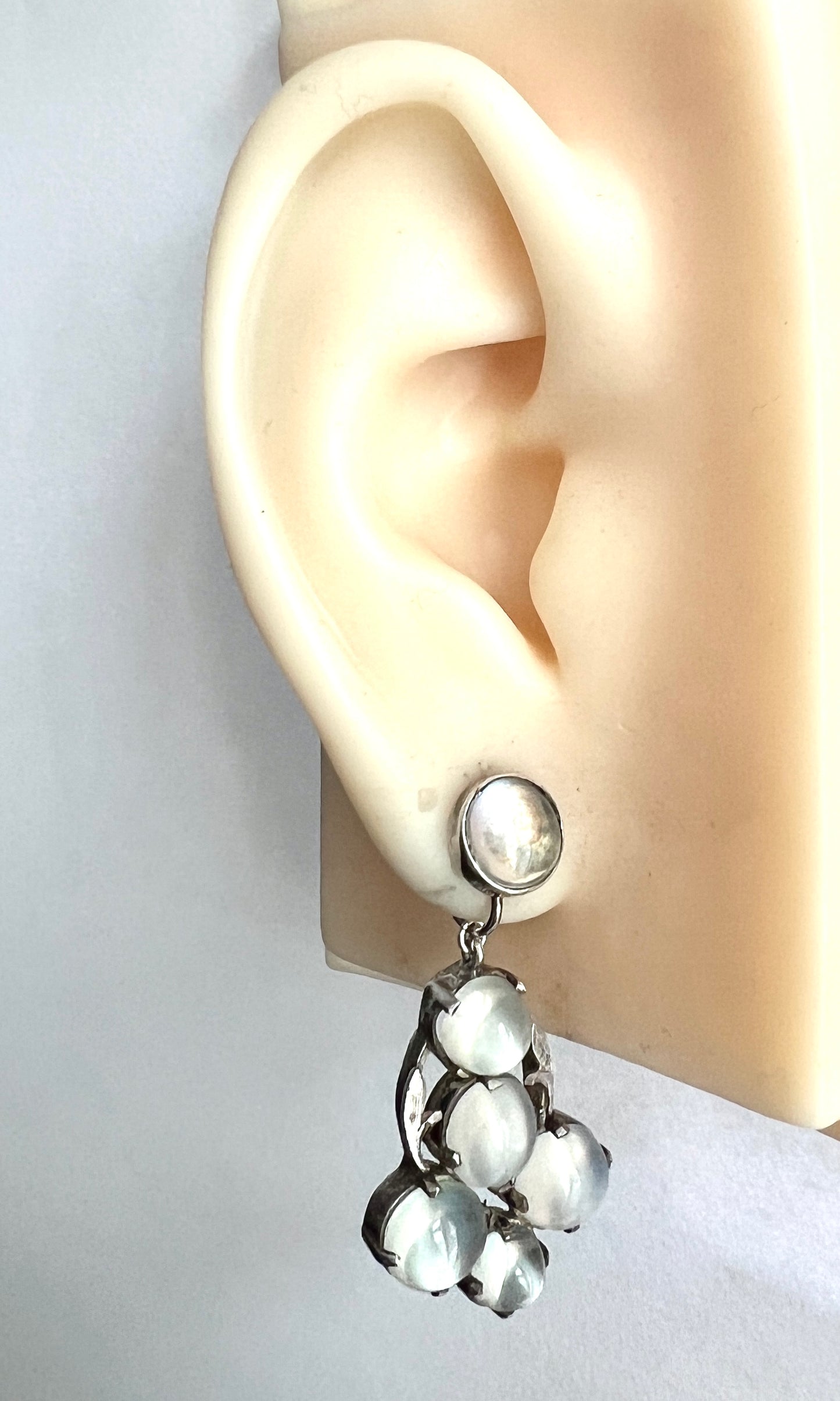 Antique Moonstone Arts and Crafts Silver Screwback Earrings