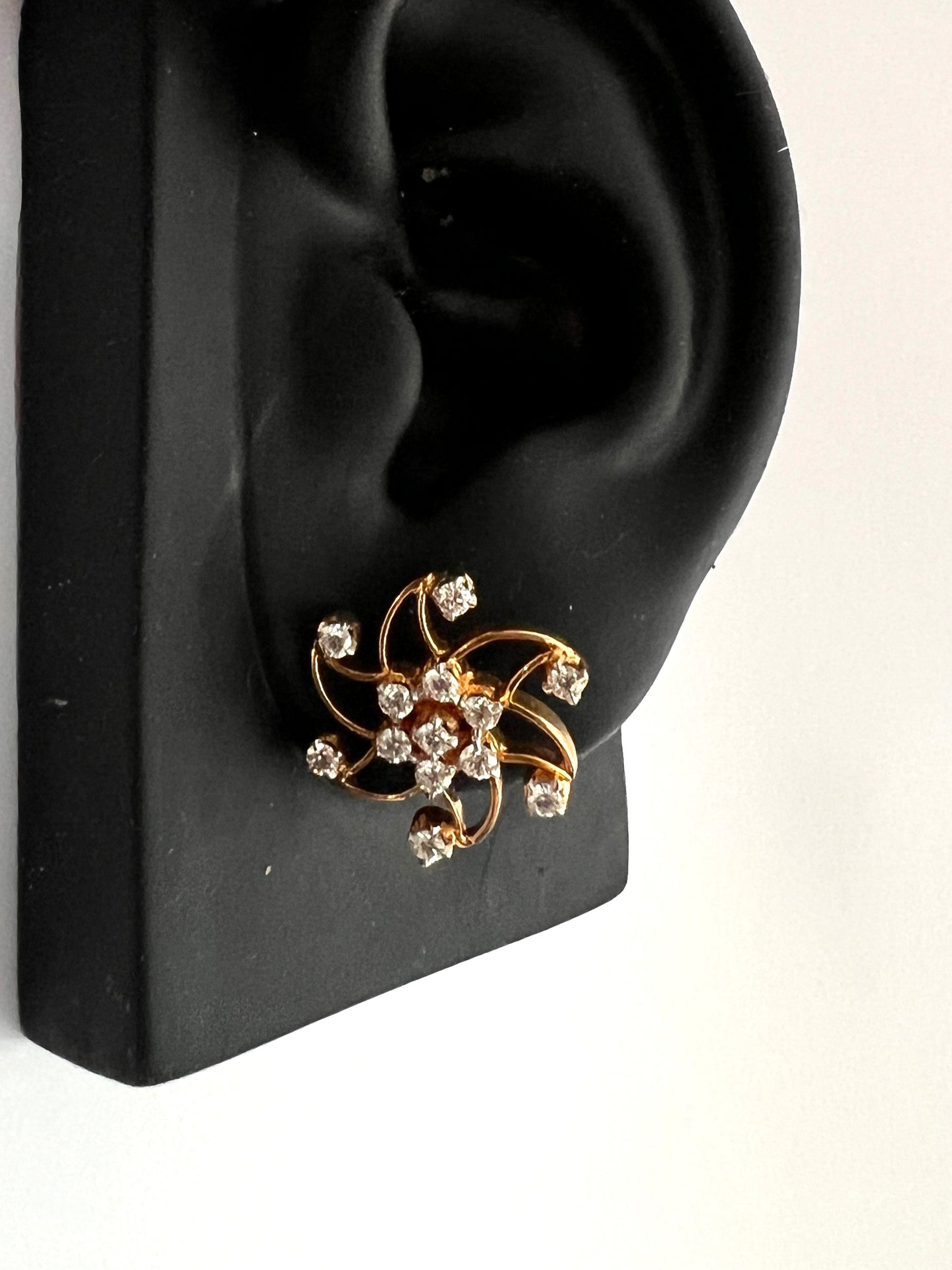 Vintage 18CT Gold Diamond Swirl Stud Earrings