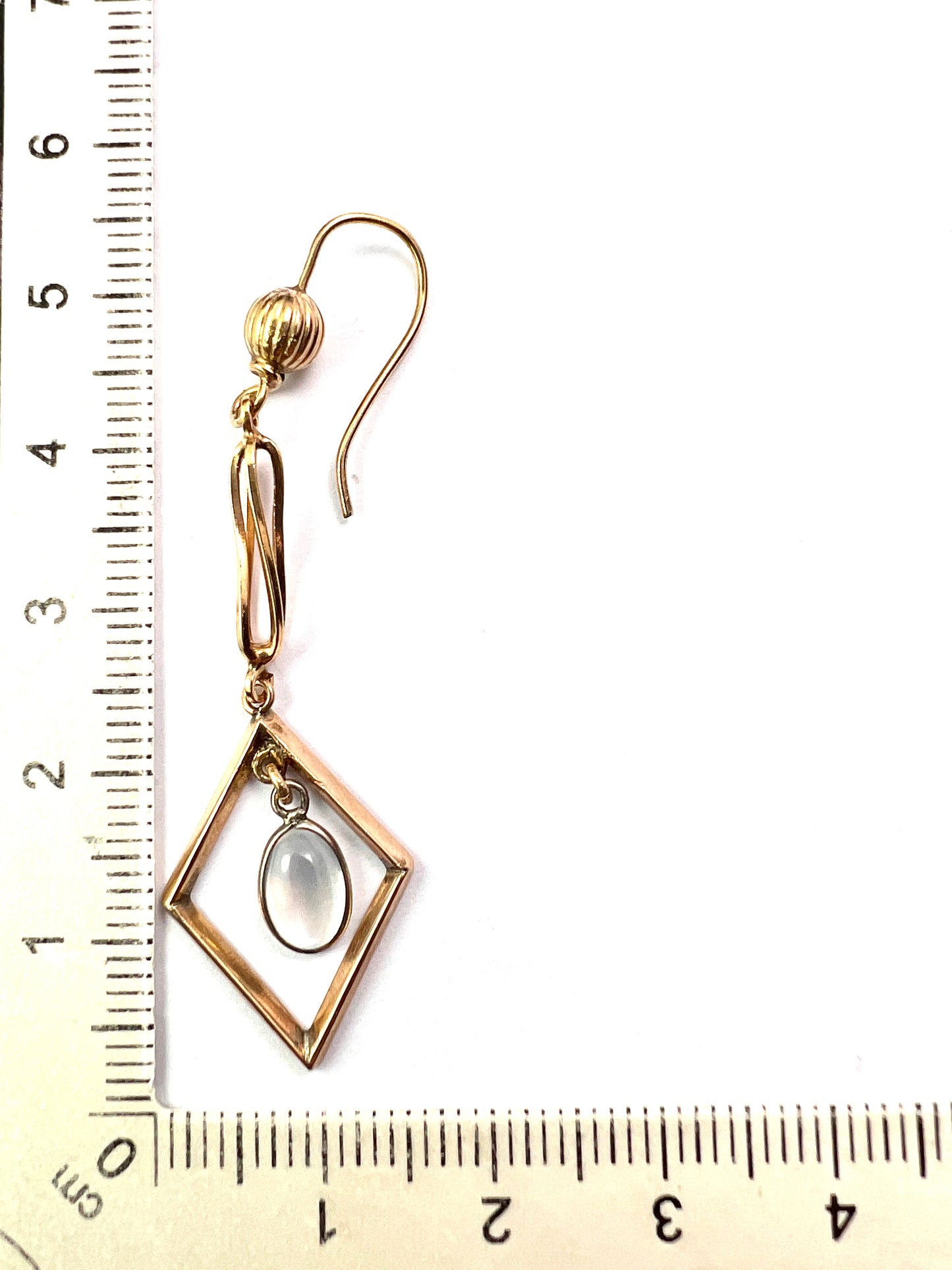 Vintage Gold Moonstone Diamond Dangle Earrings