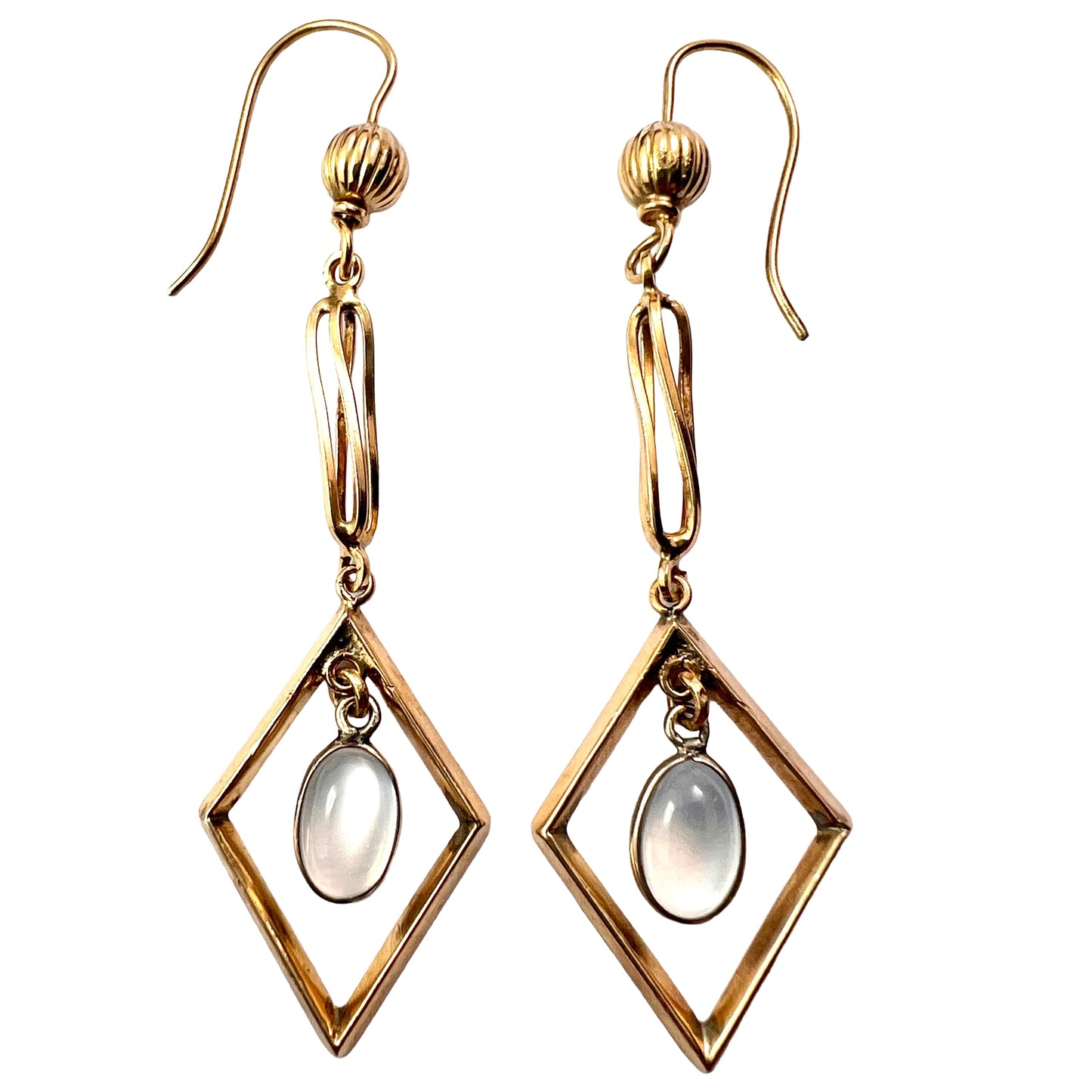 Vintage Gold Moonstone Diamond Dangle Earrings
