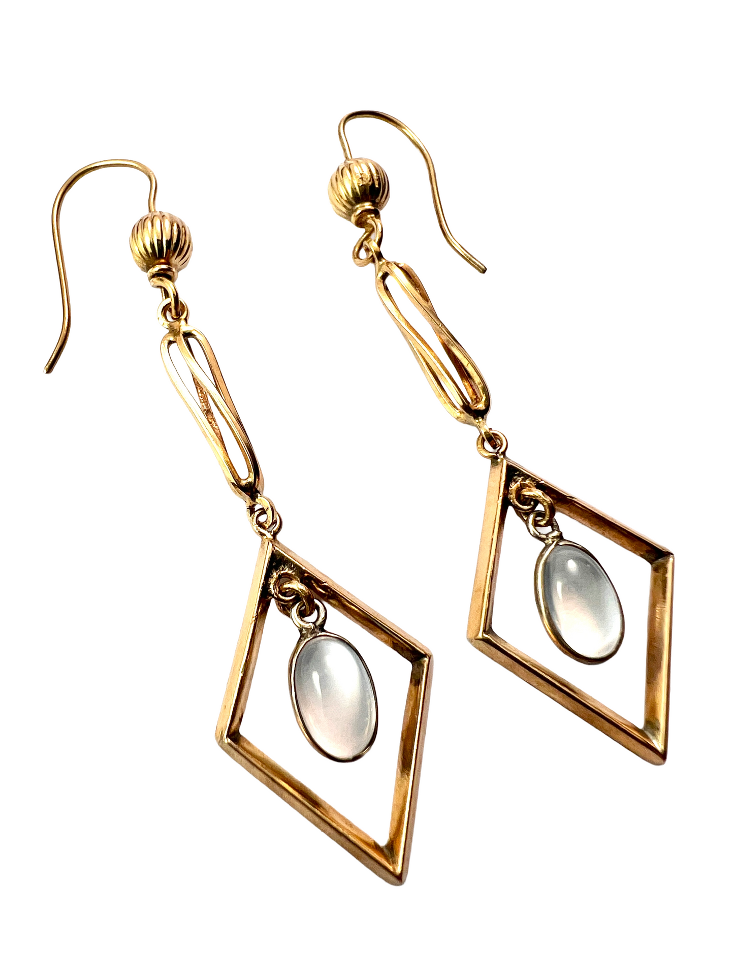 Vintage Gold Moonstone Diamond Dangle Earrings