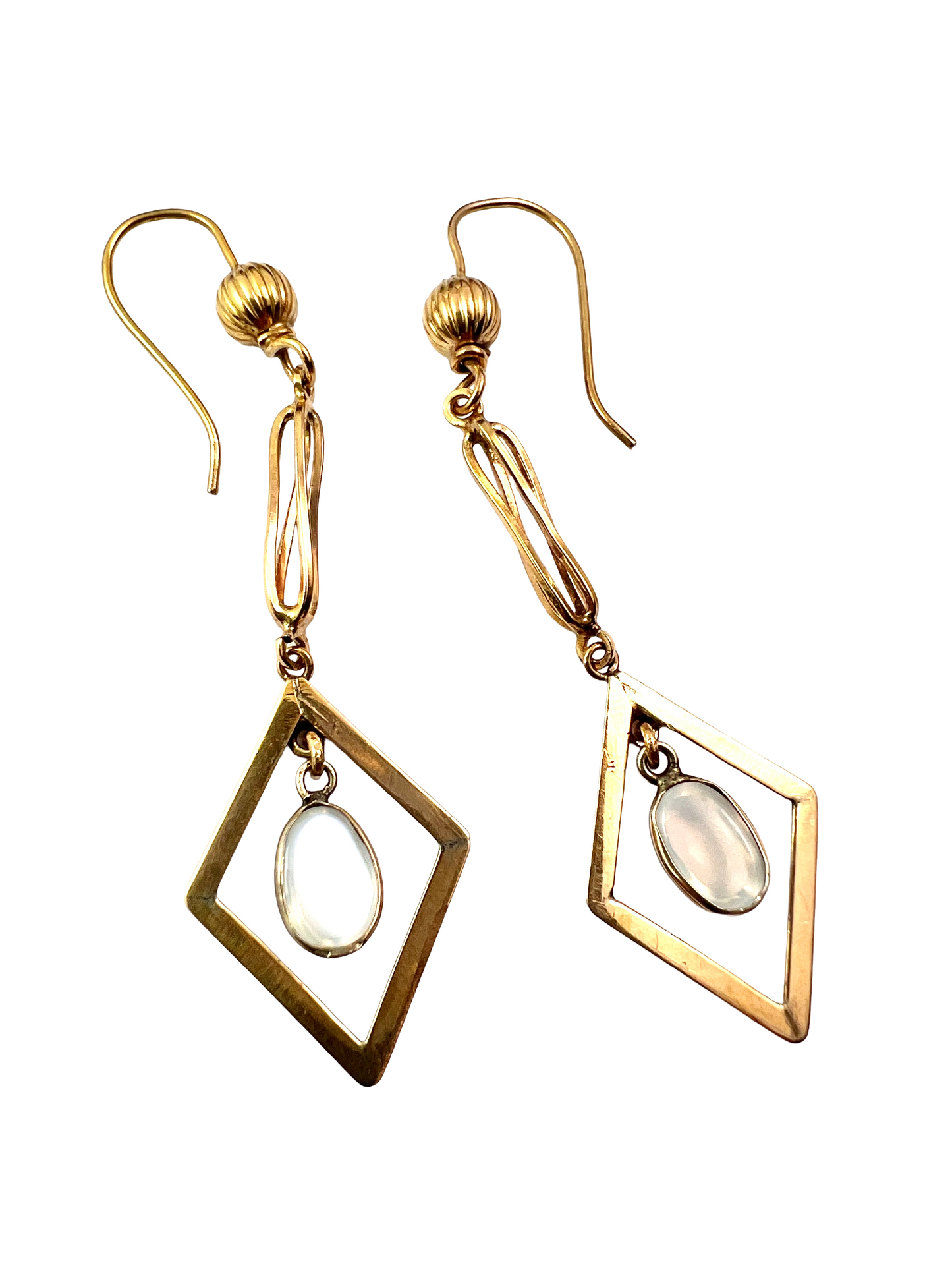 Vintage Gold Moonstone Diamond Dangle Earrings