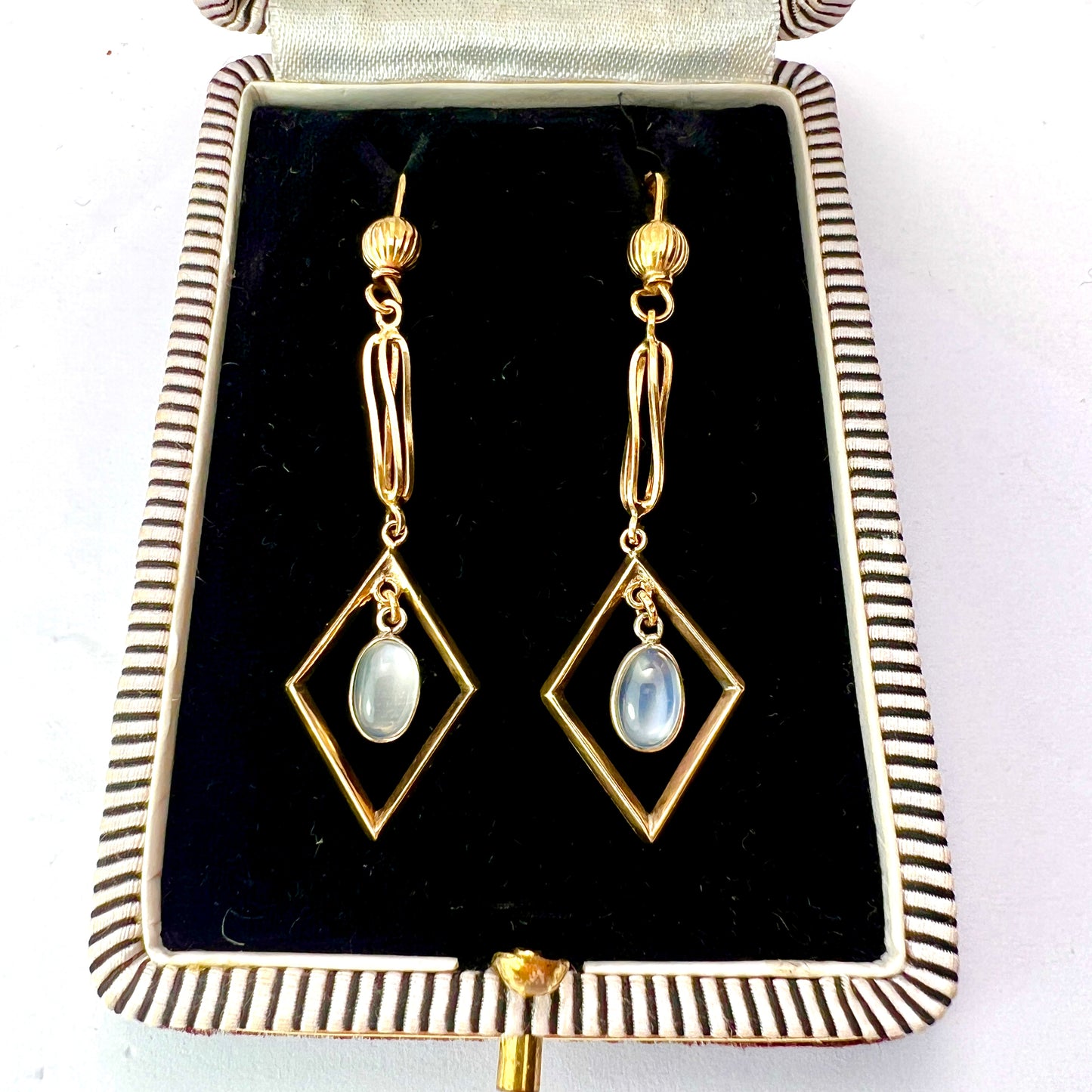 Vintage Gold Moonstone Diamond Dangle Earrings
