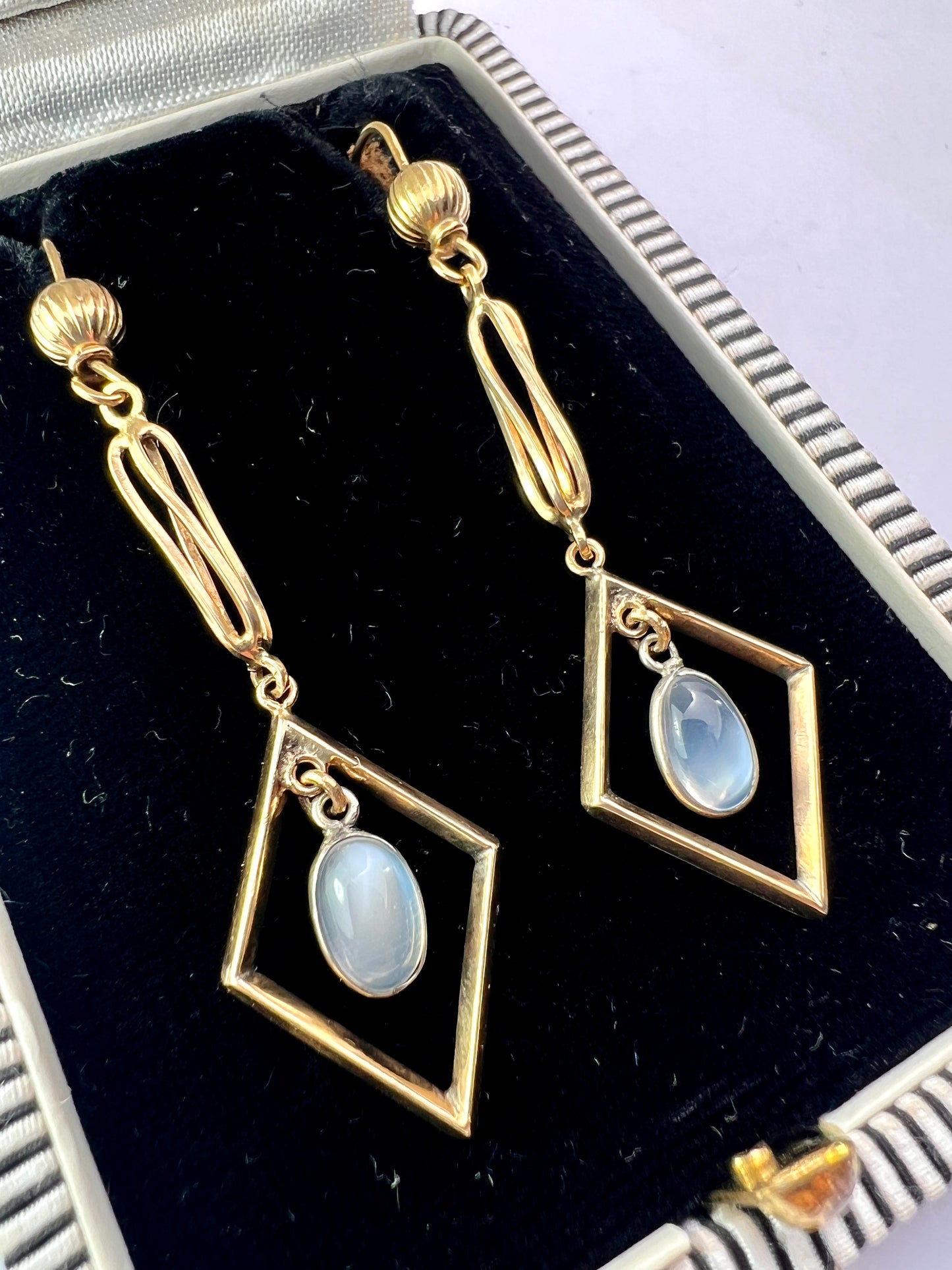 Vintage Gold Moonstone Diamond Dangle Earrings